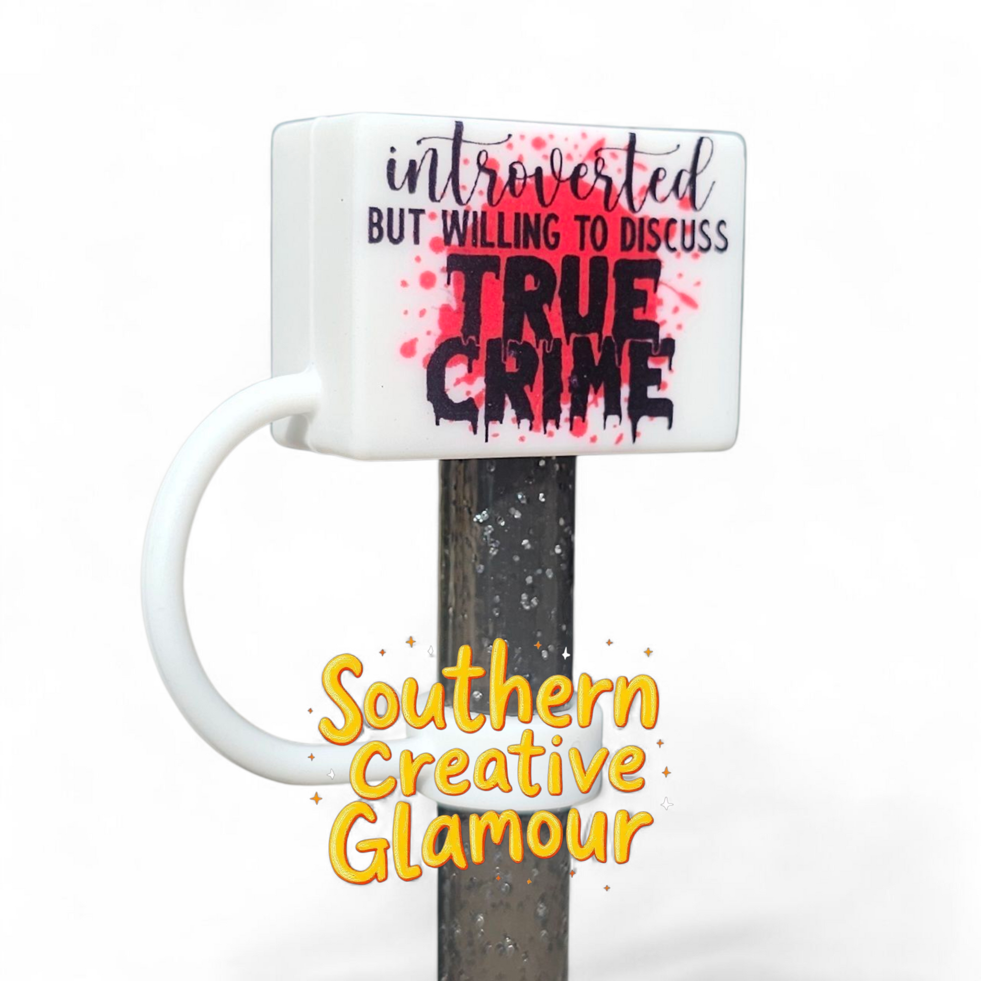 Black, white, and red blood splatter true crime 3D Silicone Straw Topper by Southern Creative Glamour 