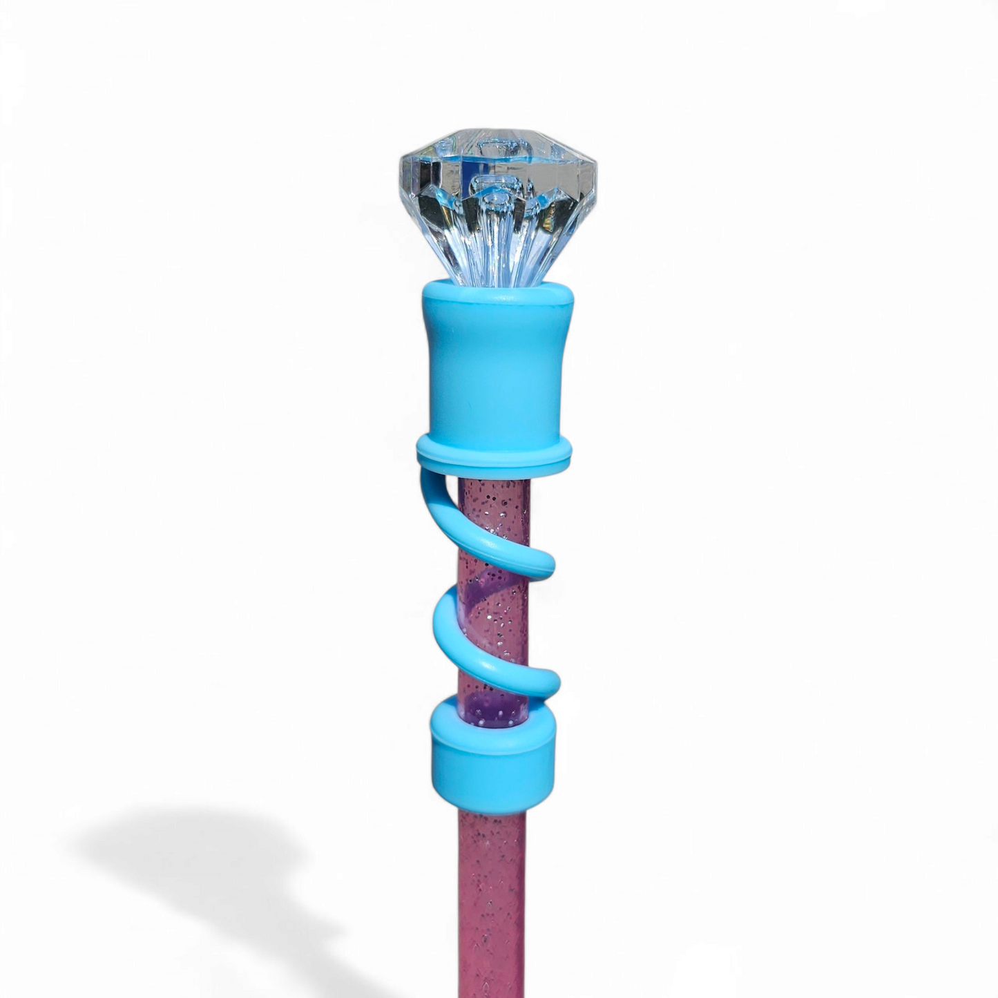Clear | Teal Blue Diamond Silicone 10mm Straw Toppers by Southern Creative Glamour 