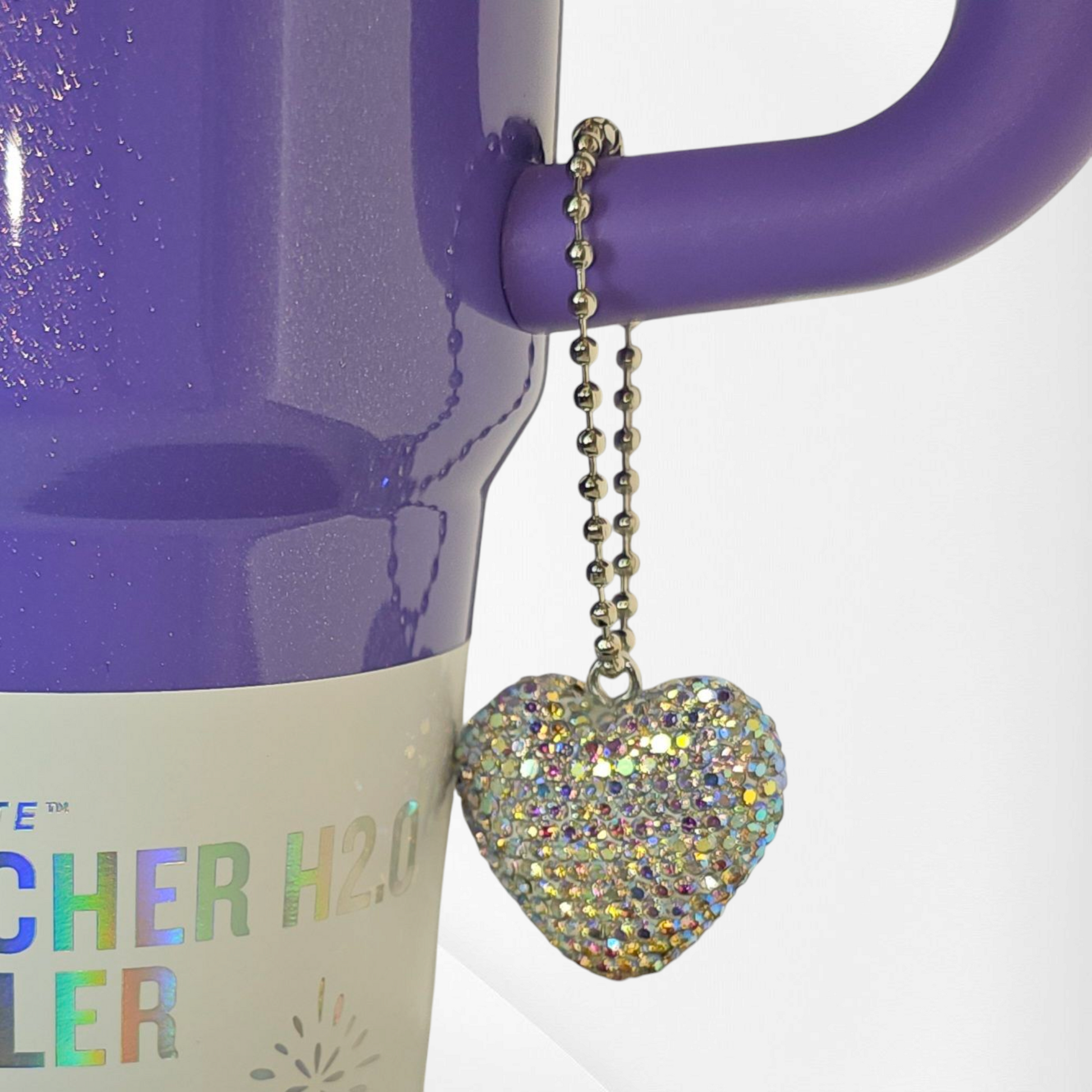 Rhinestone silver Glitter heart tumbler charm. 