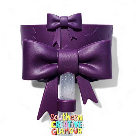 Plum Purple 3D Bow Silicone Tumbler Boot & 3D Plum Purple 3D Bow Straw Topper Set by Southern Creative Glamour 