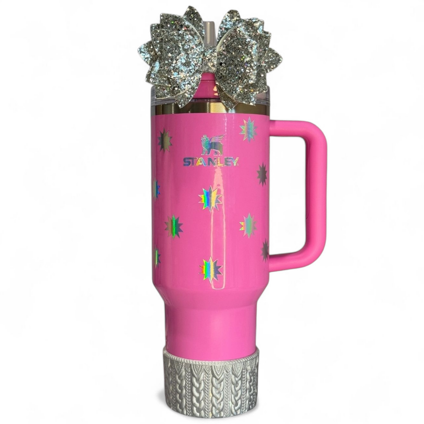 Silver Holographic Metallic MACRAME Tumbler Boot -fits 20-40oz