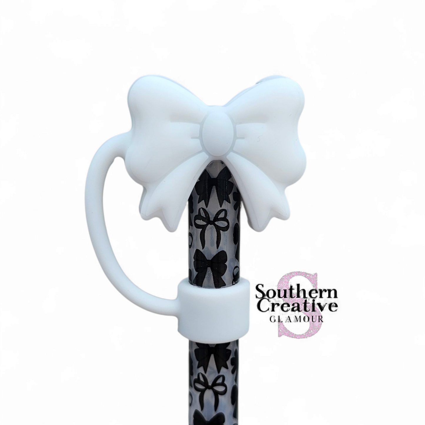 White Coquette Bow 3D Silicone 10mm Straw Toppers by Southern Creative Glamour 