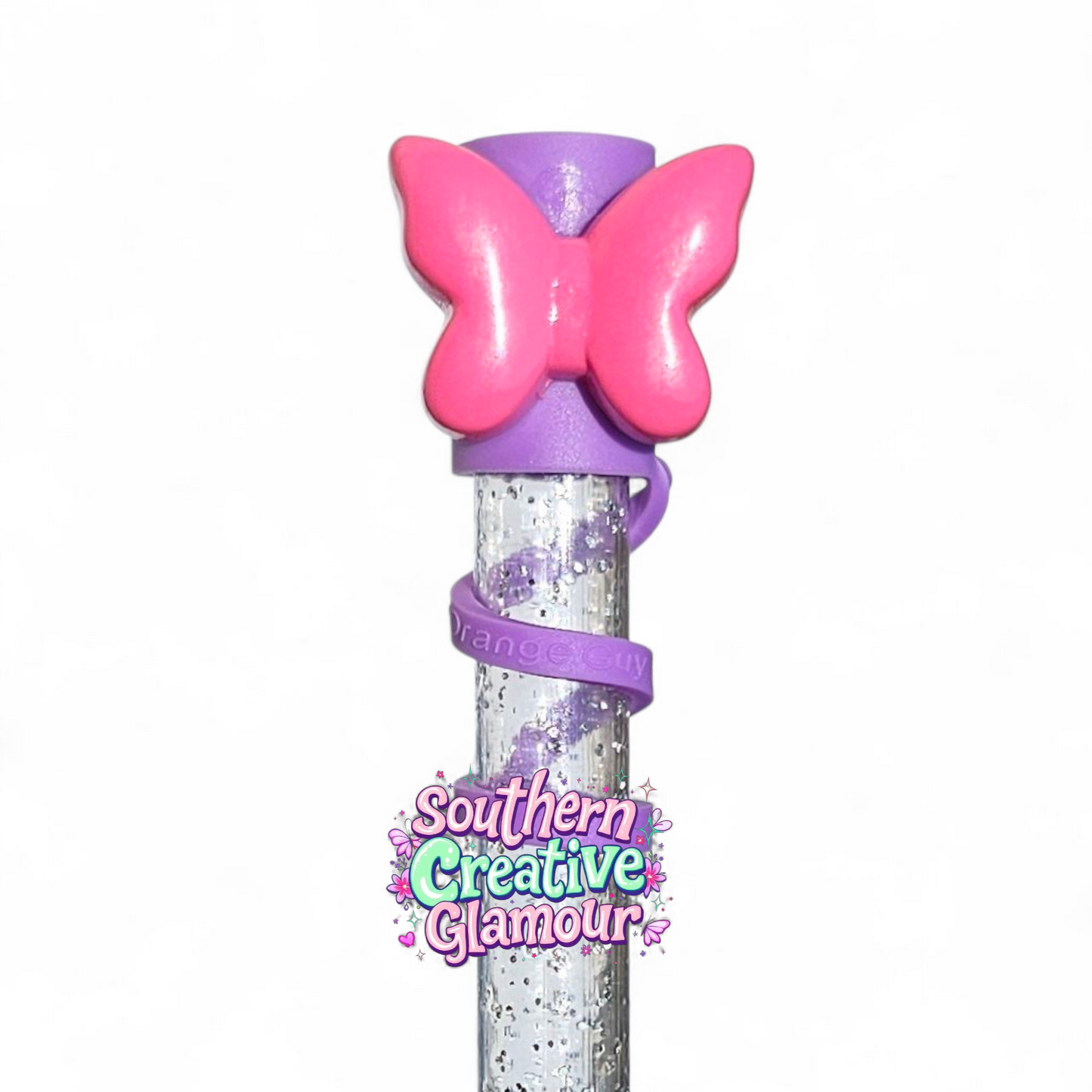 Pink Butterfly Silicone 10mm Straw Toppers by Southern Creative Glamour 