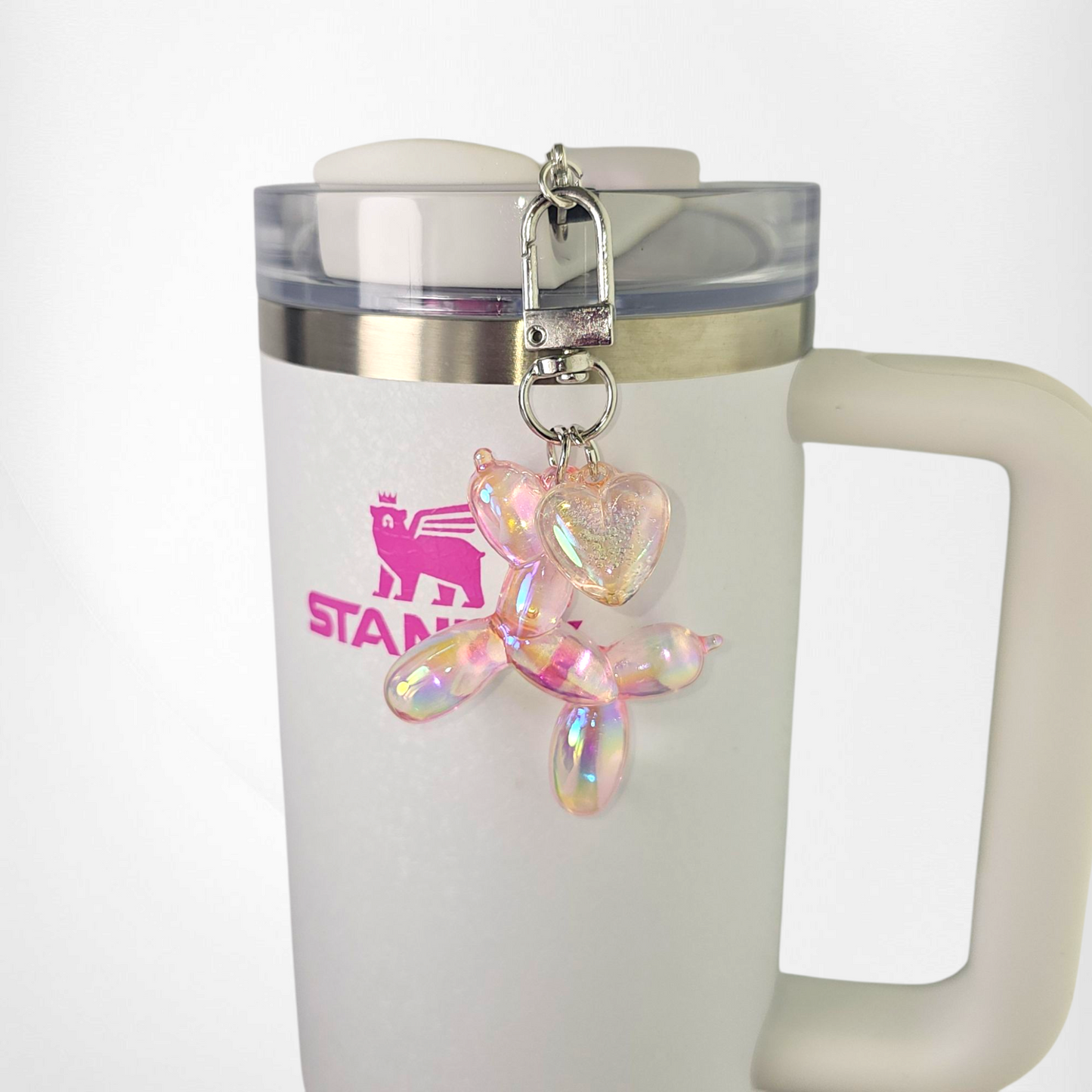 Iridescent Pearlescent pink balloon Dog charm. 