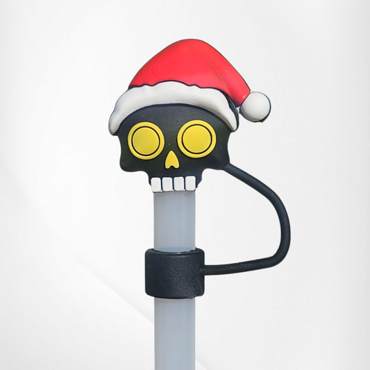 Christmas Santa Skull 3D Silicone Straw Topper