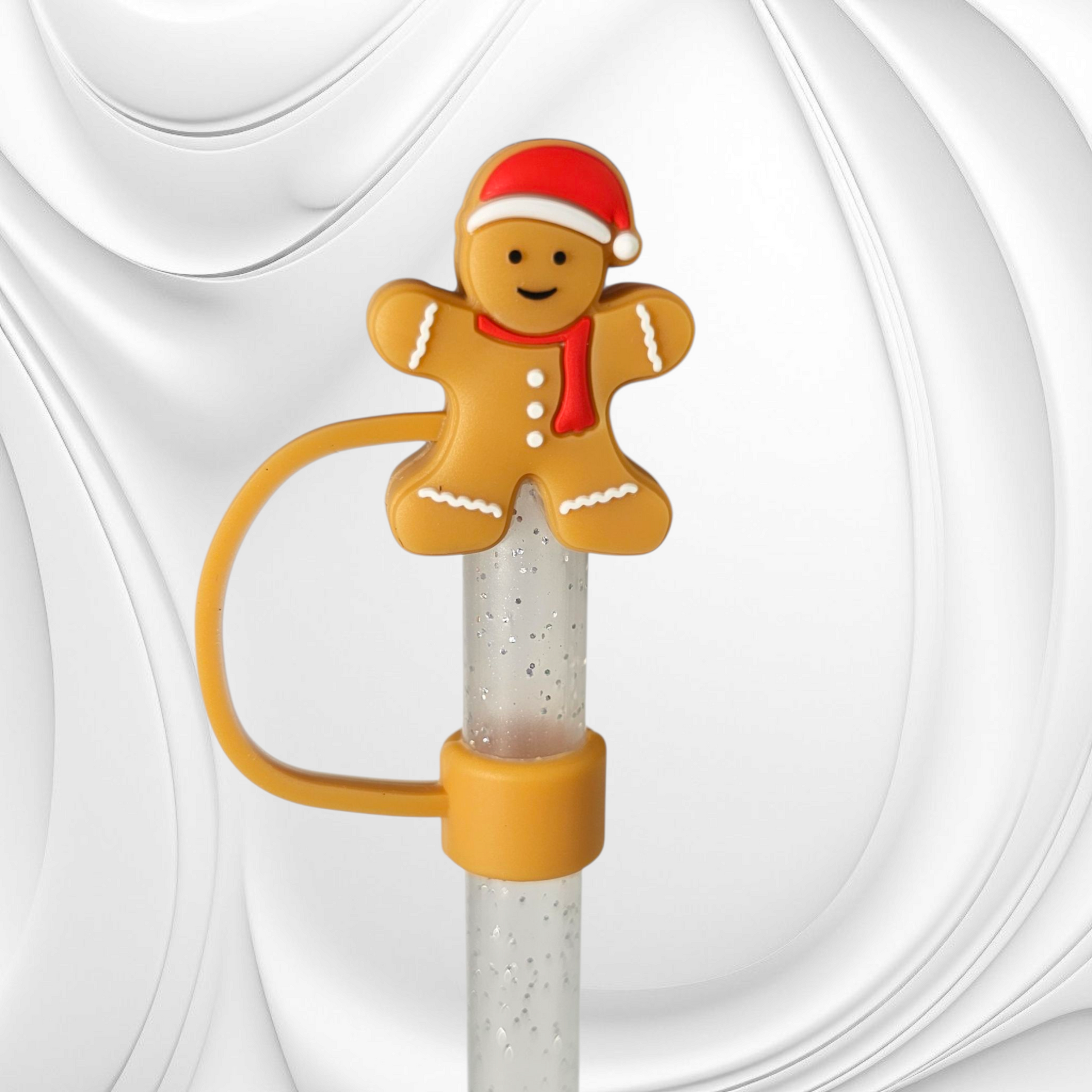 Brown Gingerbread Man Mini 3D Silicone Straw Topper 