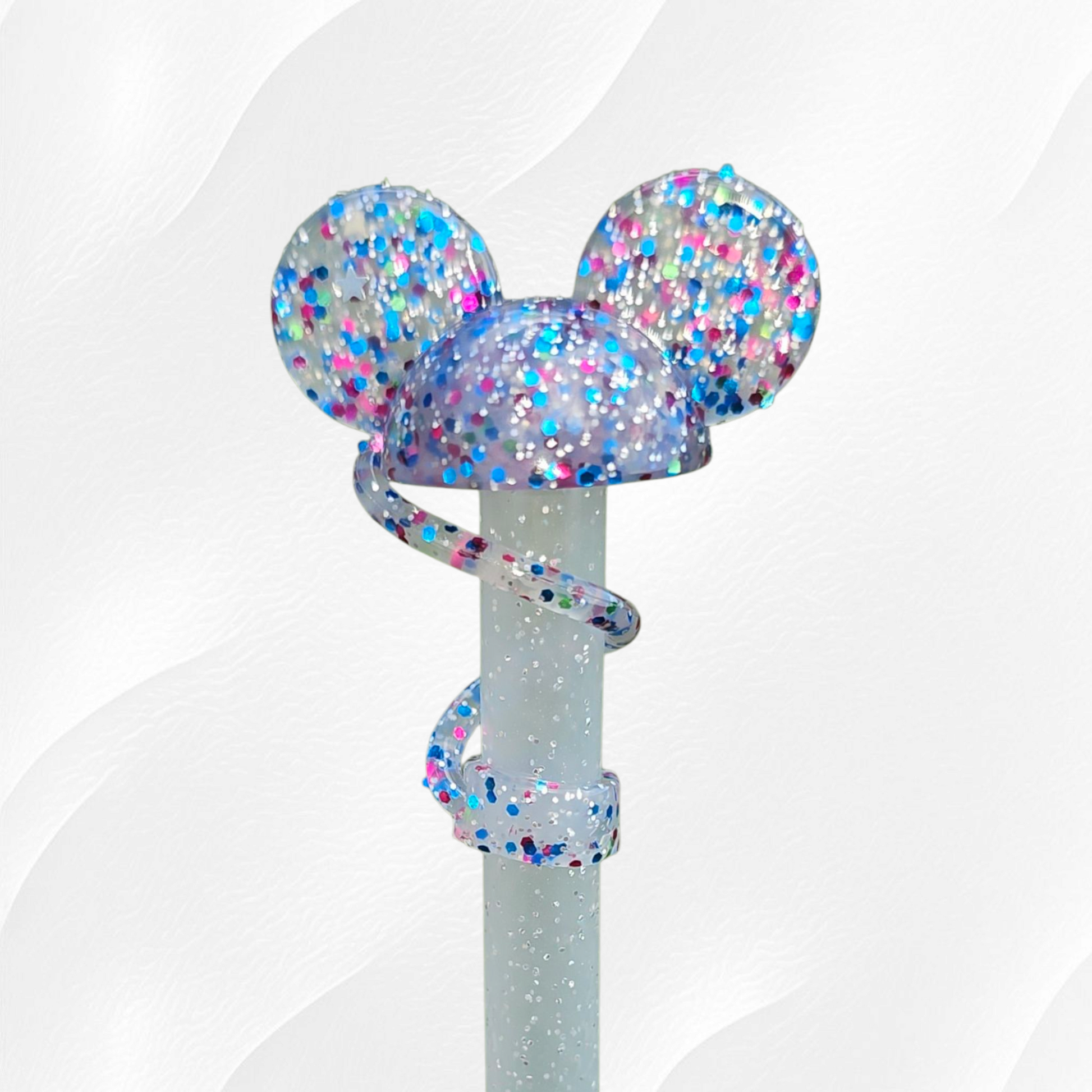 Clear Confetti Glitter 3D Silicone Straw Topper. 