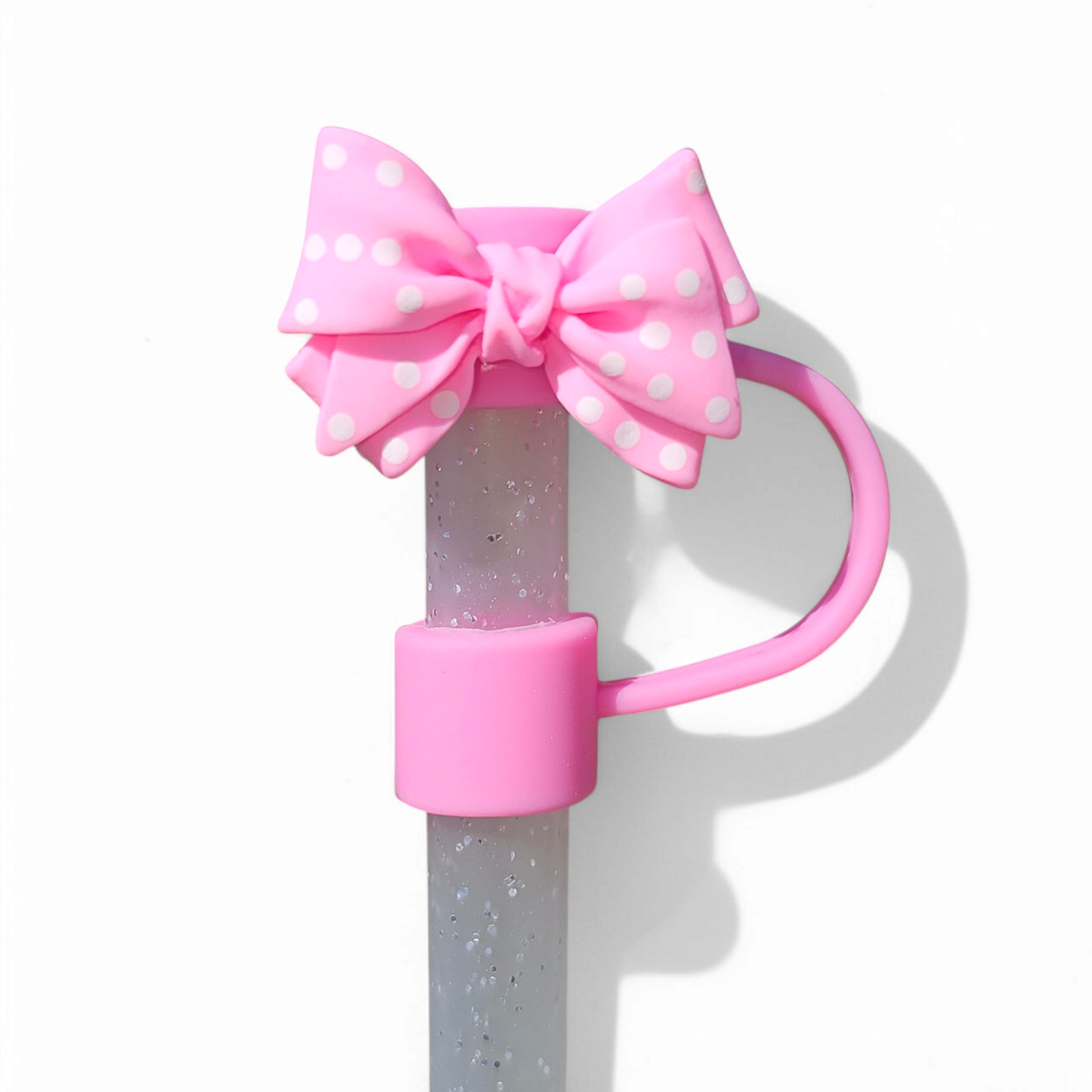 Pink and White polkadots silicone 10mm Straw Topper 