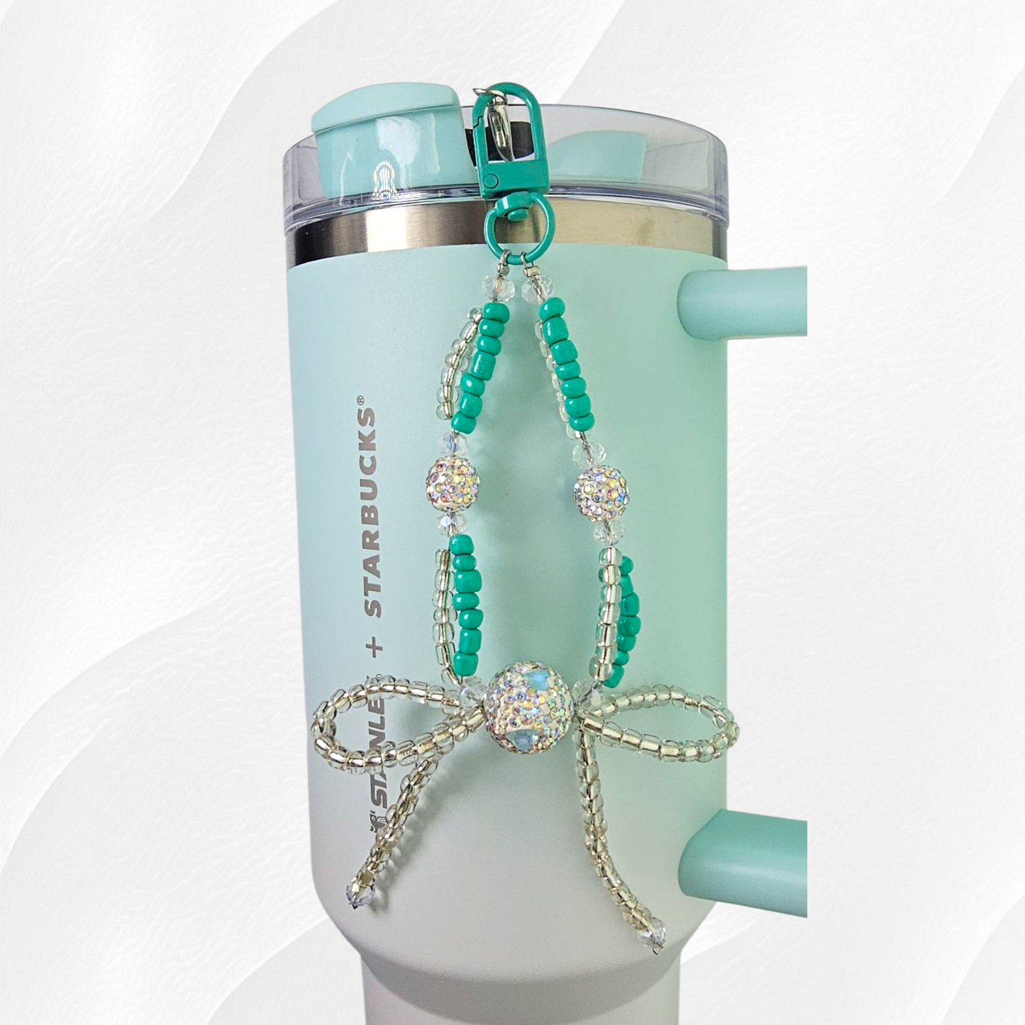 Beaded Glitter Bow Tumbler Straw Charm