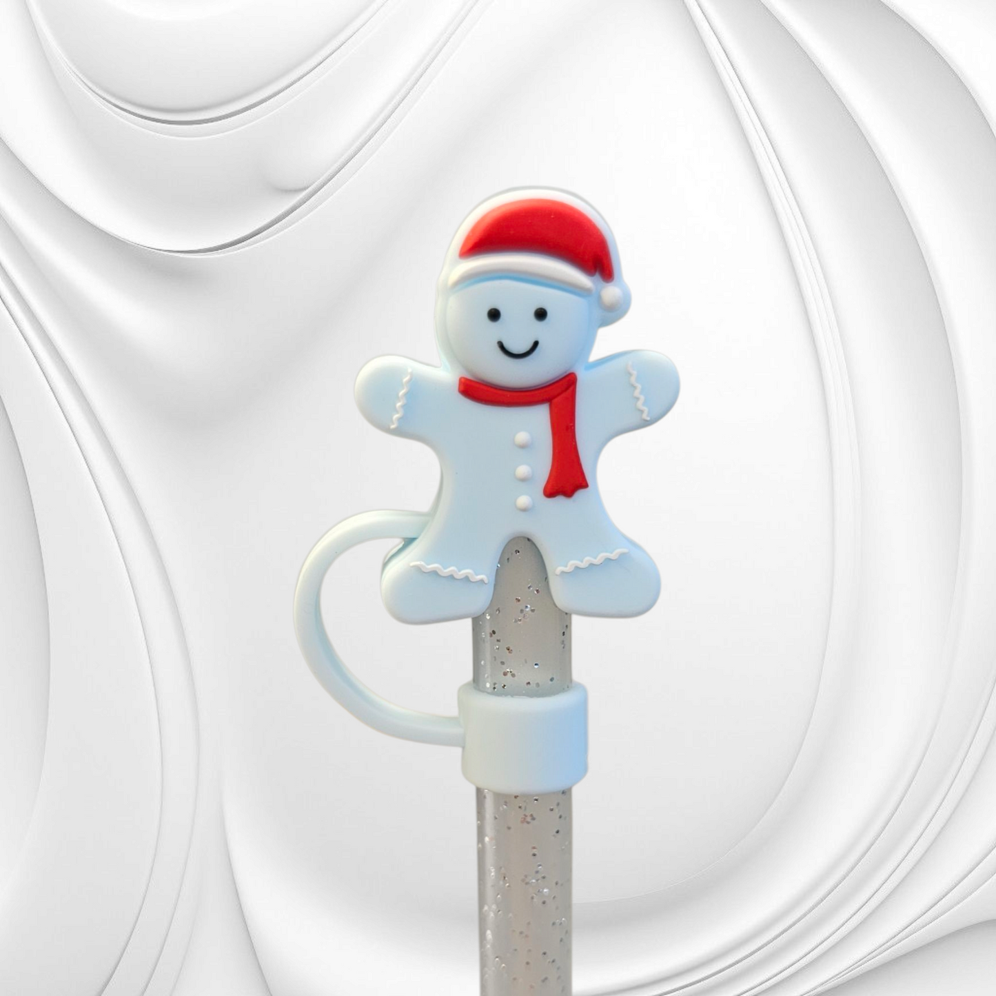 Christmas Gingerbread Man 3D Silicone Straw Topper - Powder Blue