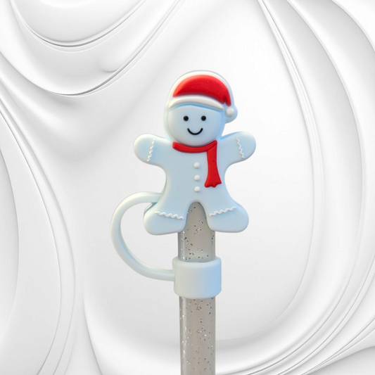 Christmas Gingerbread Man 3D Silicone Straw Topper - Powder Blue