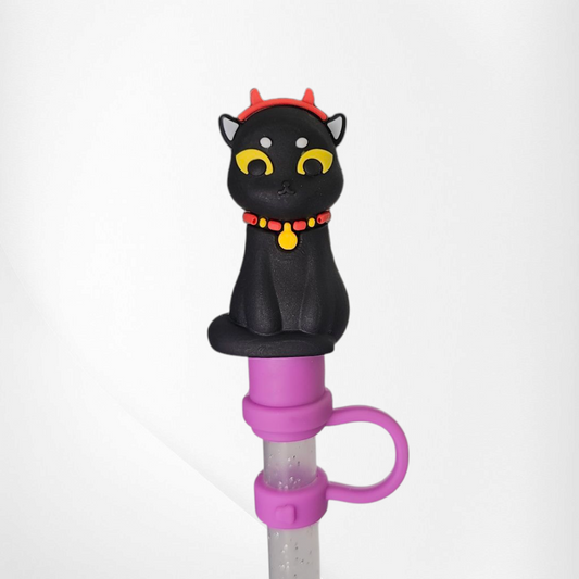 Black Devil Cat 3D Silicone Straw Topper