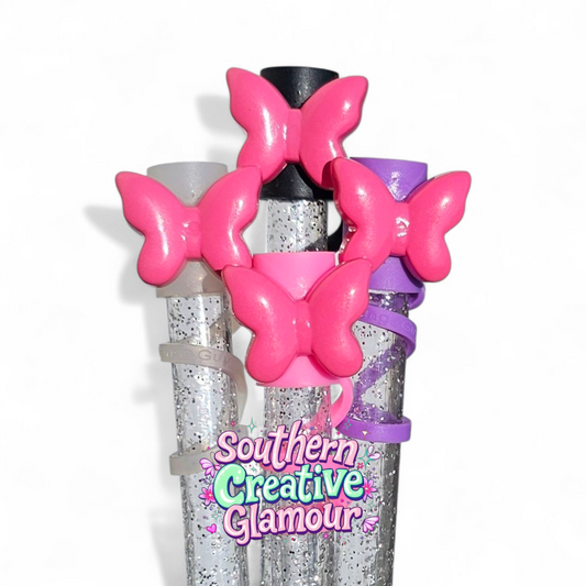Pink Butterfly Silicone 10mm Straw Toppers by Southern Creative Glamour 