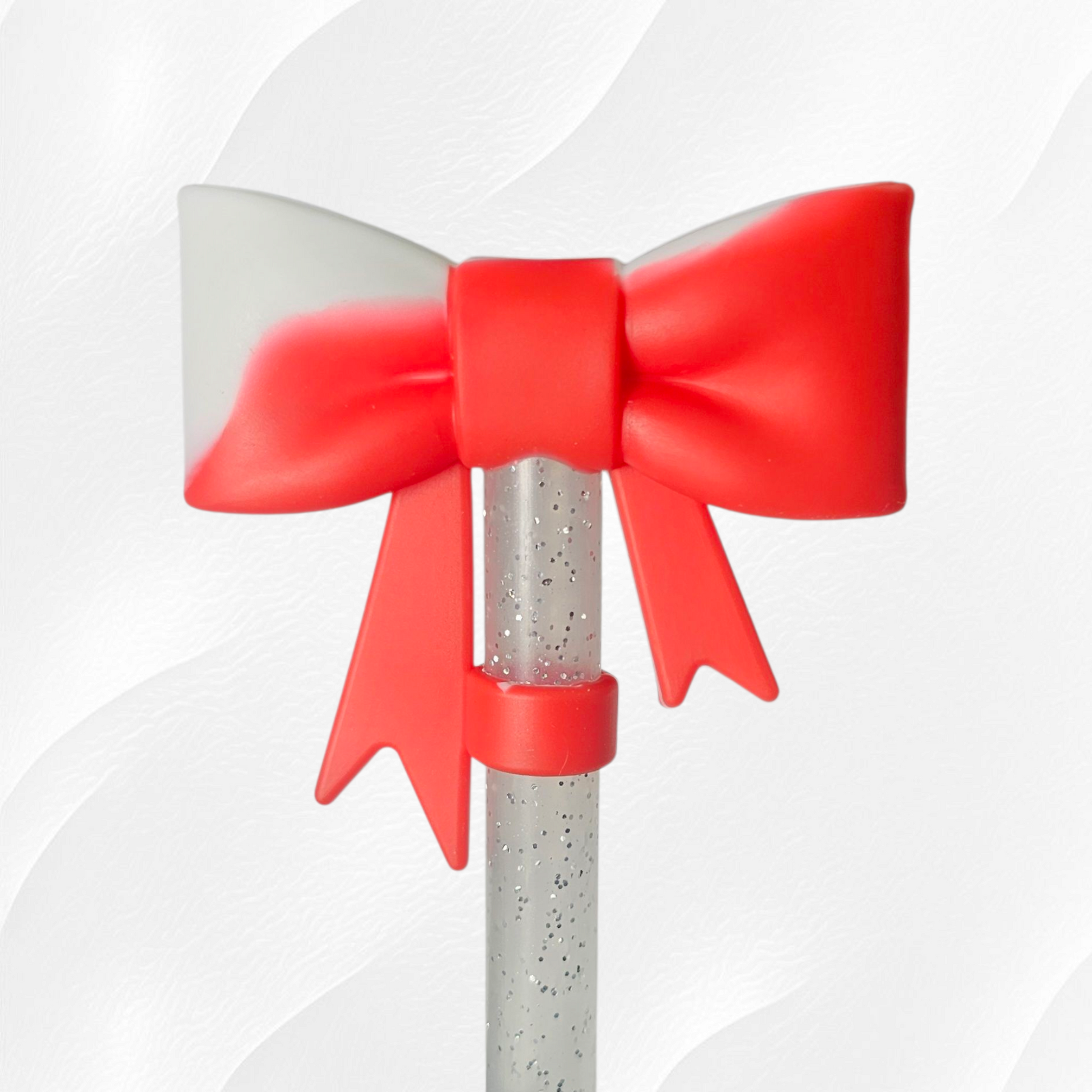 Red and White Princess Bow 3D Silicone Straw Topper 
