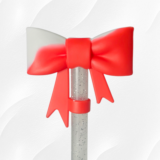 Red and White Princess Bow 3D Silicone Straw Topper 