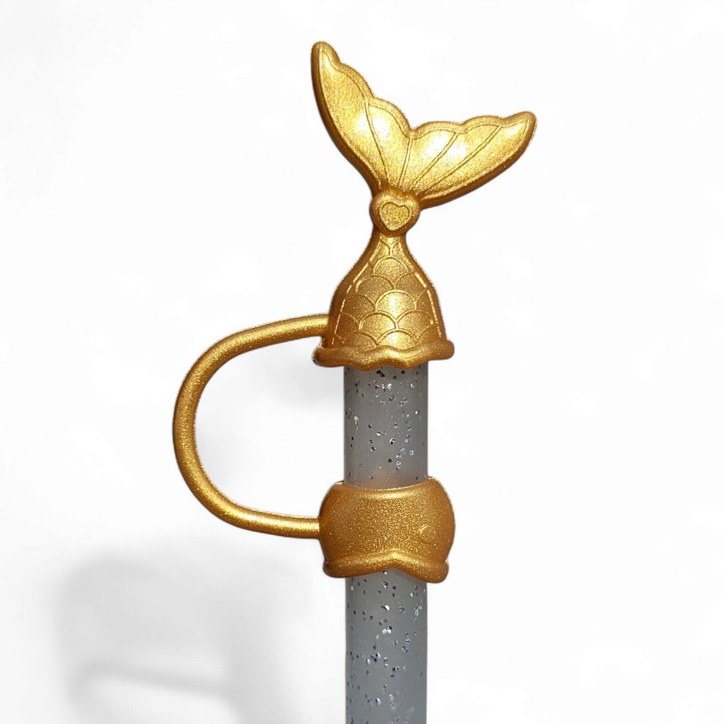 Gold Shimmer Mermaid Tail 3D Silicone 10mm Straw Topper 