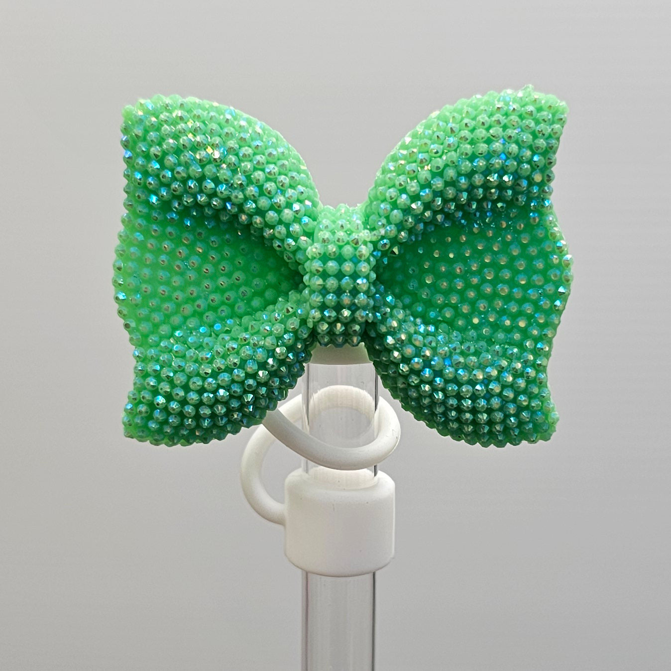 Glitter green bow tie with white Silicone base - Straw Topper  - Straw Cover - Fits 10mm and Stanley Straws. 