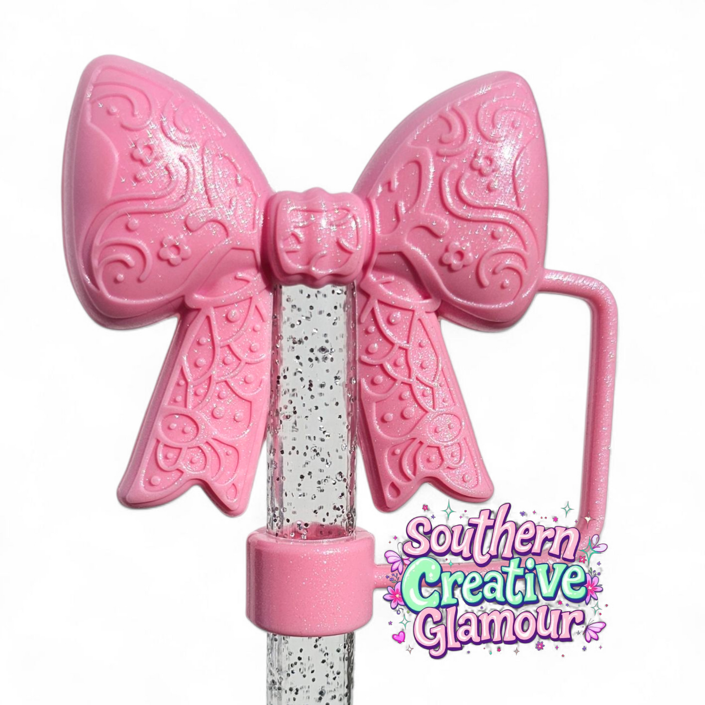 Paisley Princess 3D Bow Silicone 10mm Straw Topper | Sizzling Pink