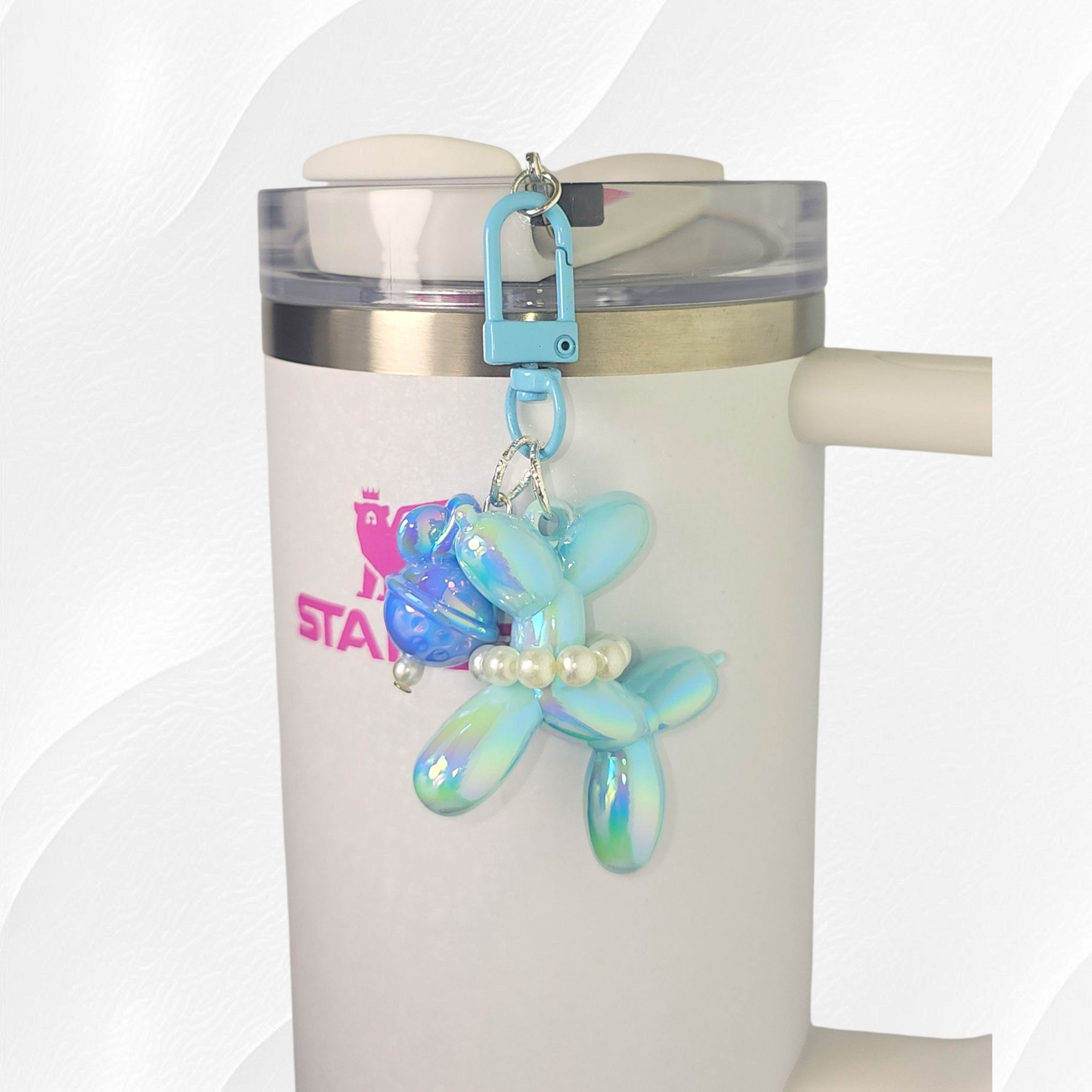 Blue Balloon Dog and bow tumbler charm. 