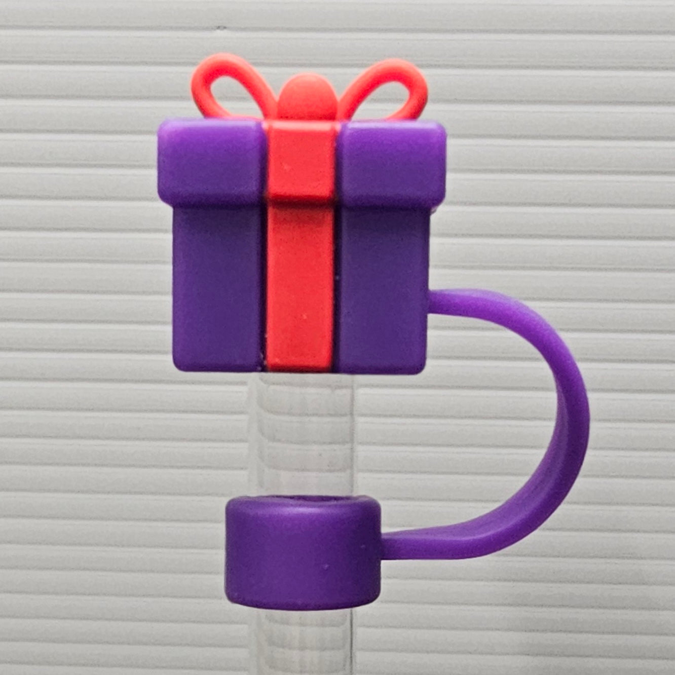 Purple and Red Christmas Present 3D Silicone Straw Topper  - Straw Cover 