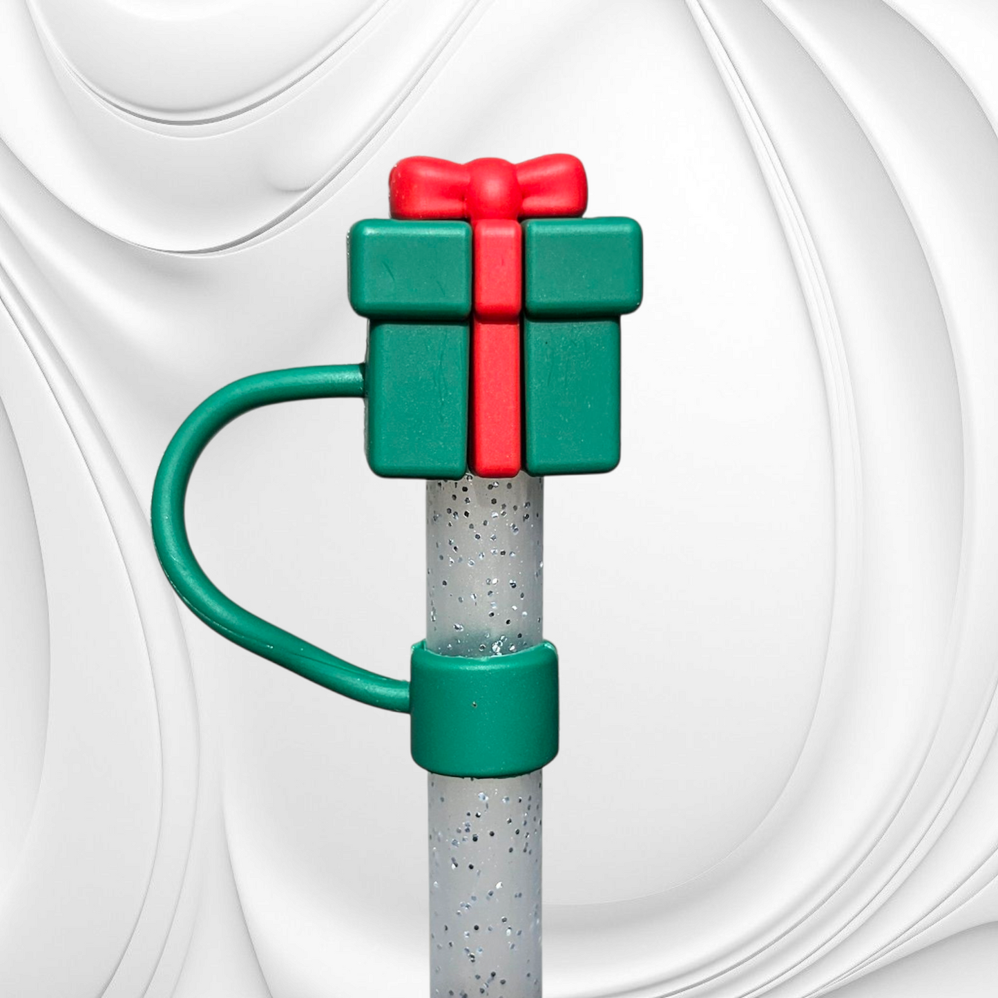 Green & Red Christmas Present 3D Silicone Straw Topper 