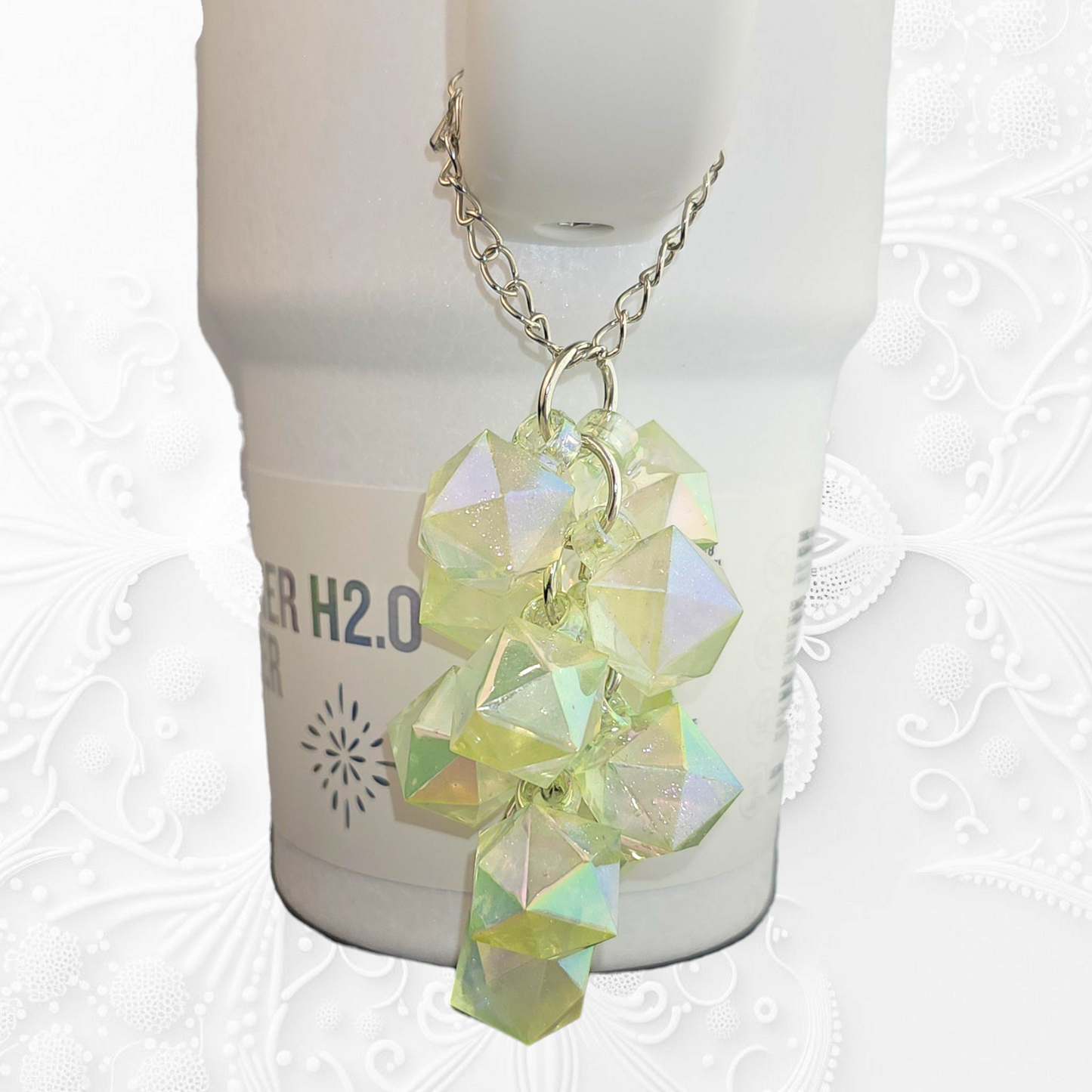 Spring Green Crystal Beaded Tumbler Charm. Use as a tumbler straw charm or tumbler cup handle charm. 