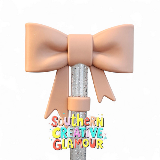 Camel Brown 3D Ribbon Bow Silicone 10mm Straw Topper by Southern Creative Glamour 