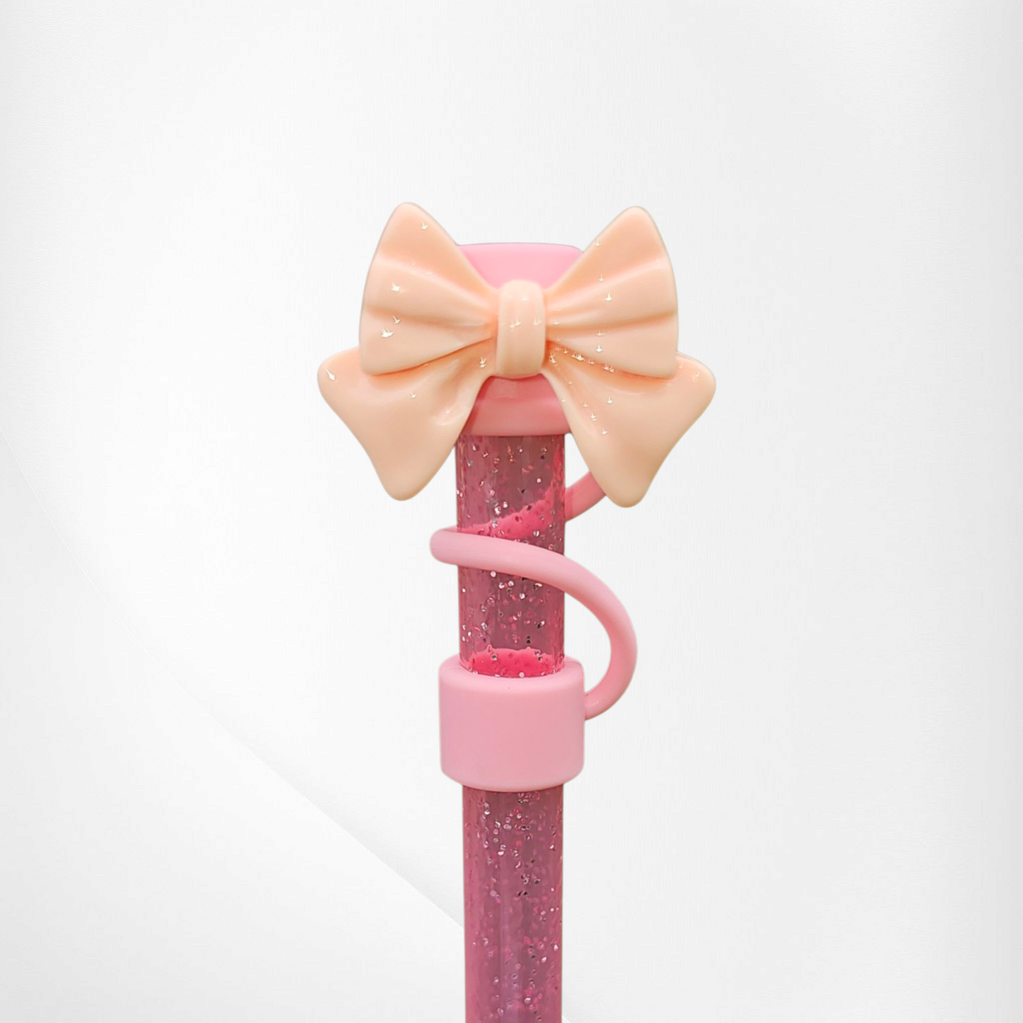 Peachy pink Coquette Bow Straw Topper 