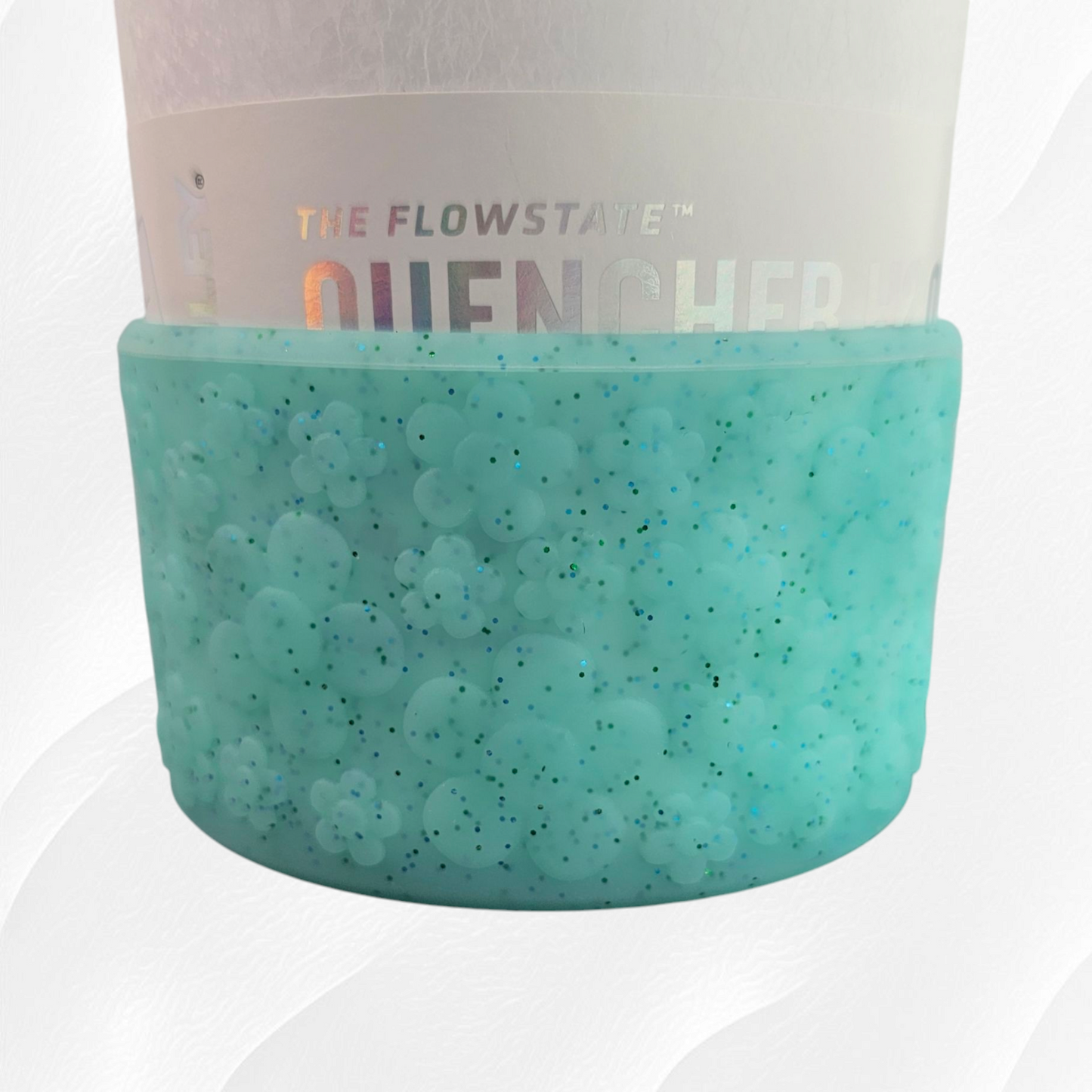 Teal Green Glitter Textured Flower Silicone Tumbler Boot by Southern Creative Glamour 