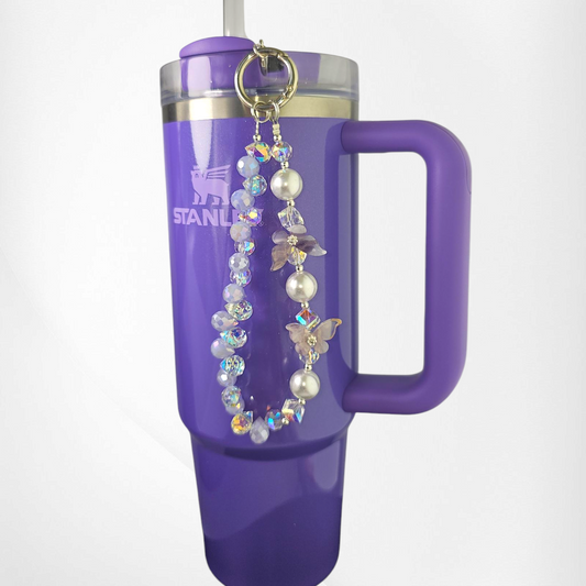 Crystal Beaded Butterfly Tumbler Charm Bracelet  - Purple 