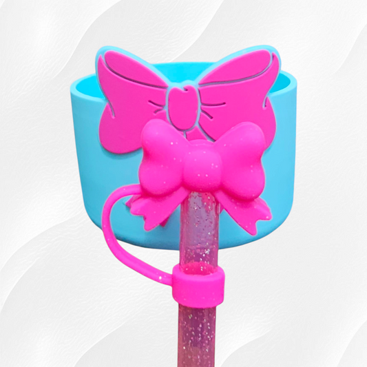 Teal & Pink Princess Bow Silicone Tumbler Boot