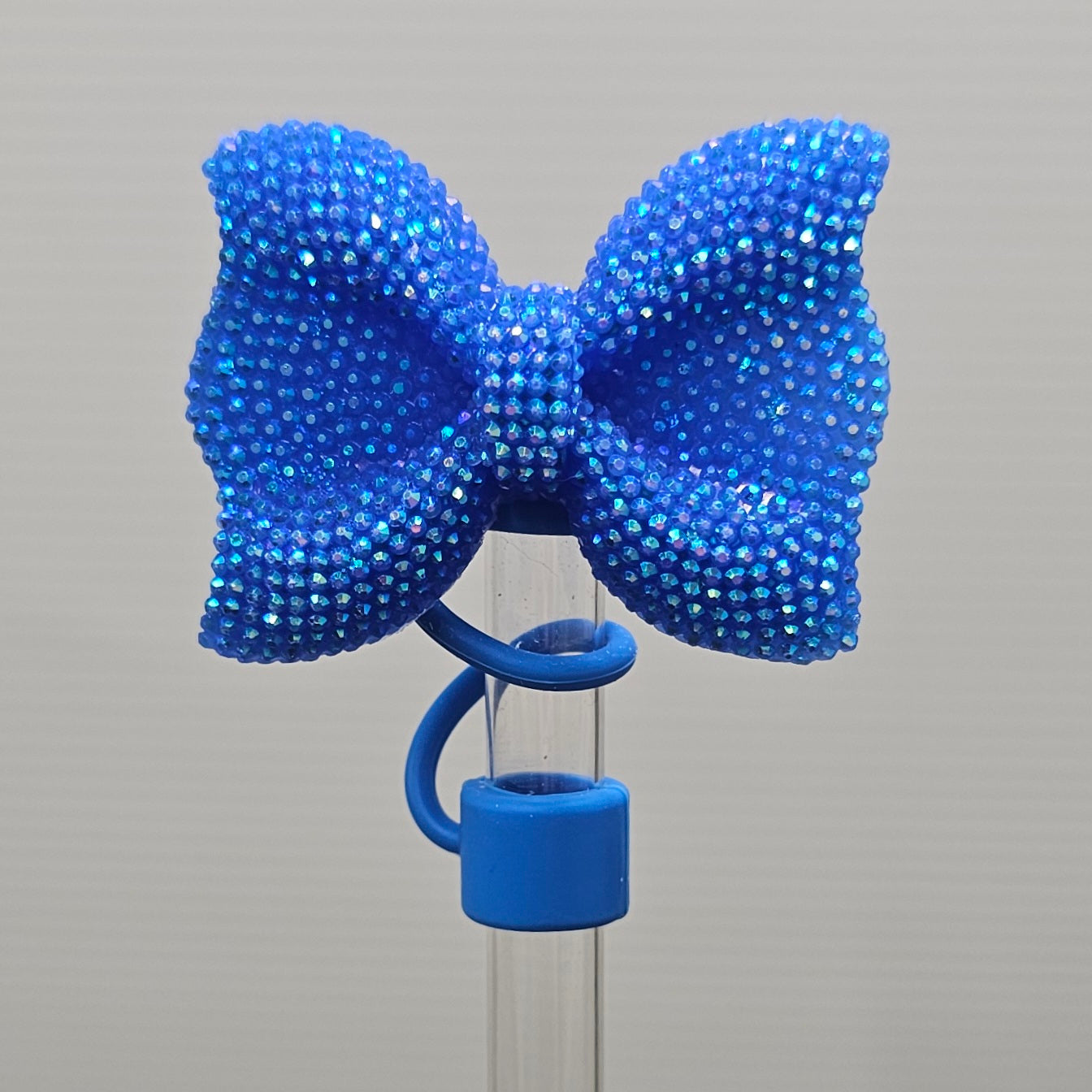 Blue Glitter Bow Tie with Royal Blue Silicone Straw Topper base  - Straw Cover  - Straw Topper 