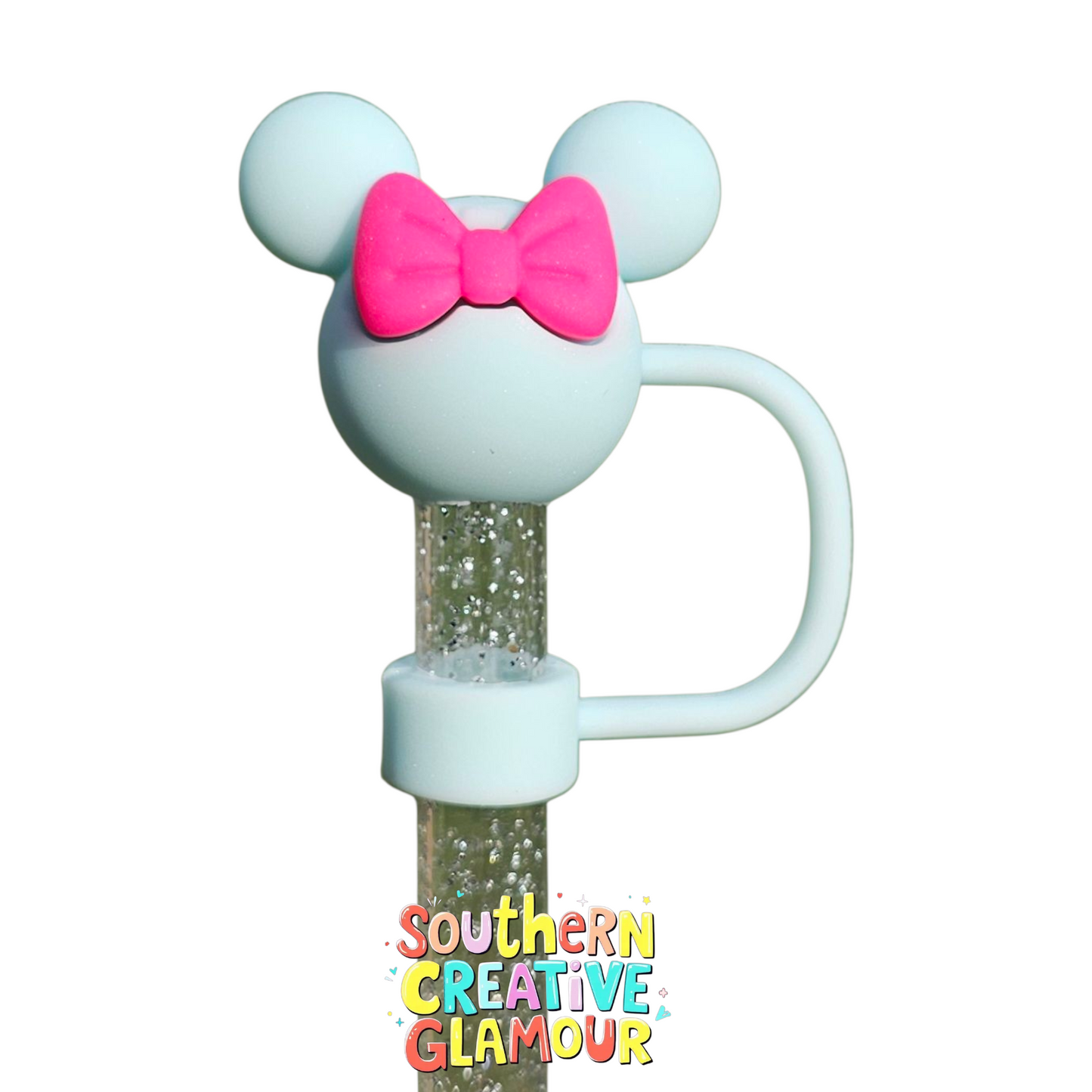 Spring Blue Minnie Mouse 3D Silicone 10mm Straw Topper by Southern Creative Glamour 