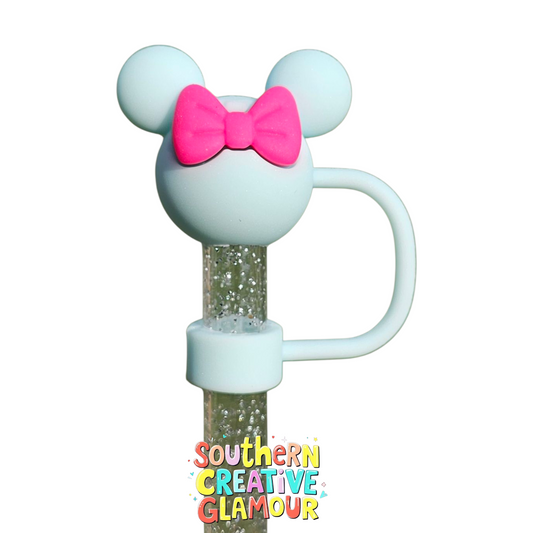 Spring Blue Minnie Mouse 3D Silicone 10mm Straw Topper by Southern Creative Glamour 
