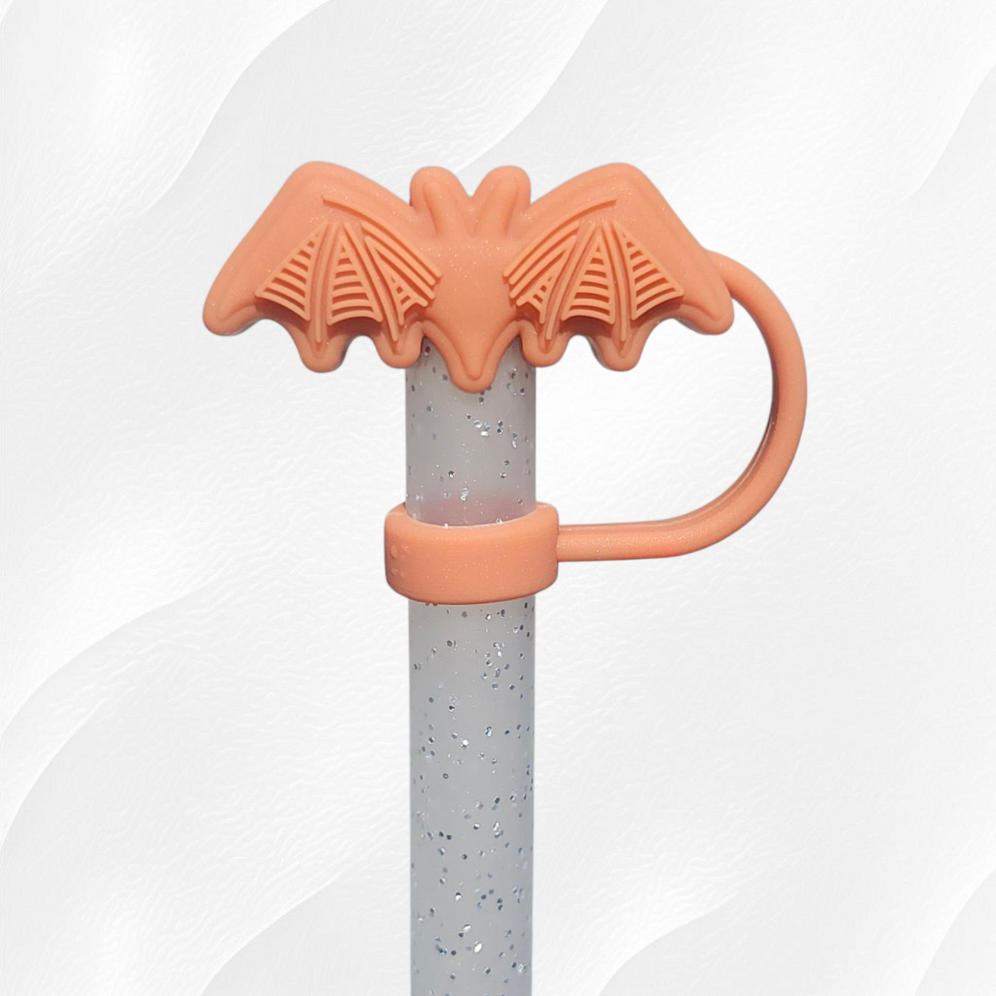 Brown Textured Halloween Bat 3D Silicone Straw Topper 