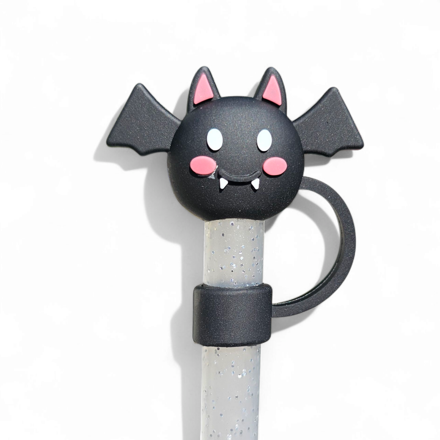 Cute black bat 3D Silicone 10mm Straw Topper 