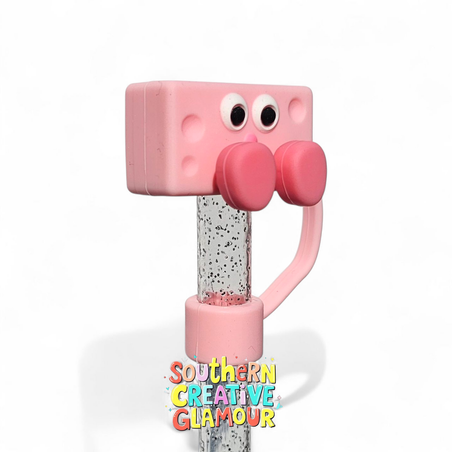 Pink Cartoon Cheese Silicone 10mm Straw Toppers