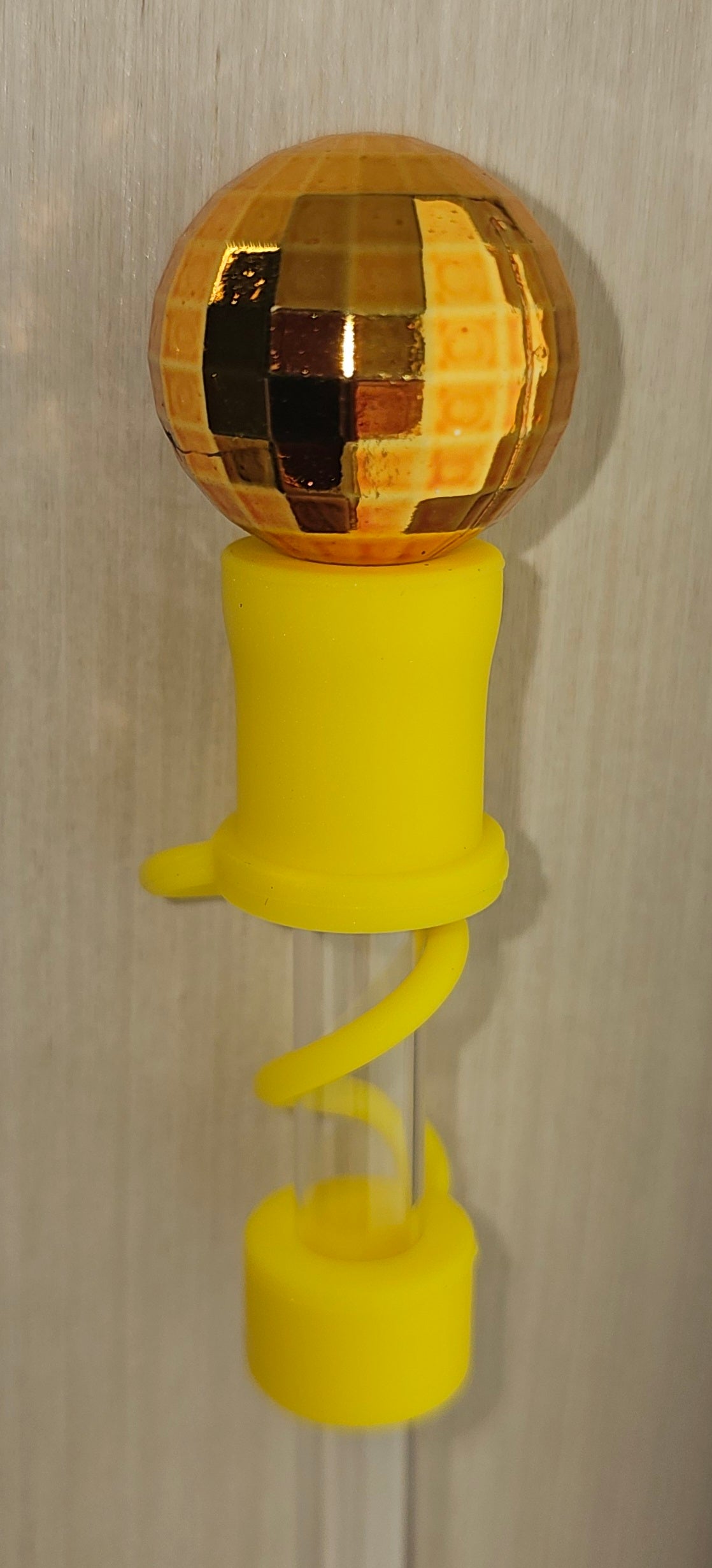 Gold - yellow Mirror Ball - Disco Ball 3D Silicone Straw Topper  - Straw Cover  - Straw Cap 