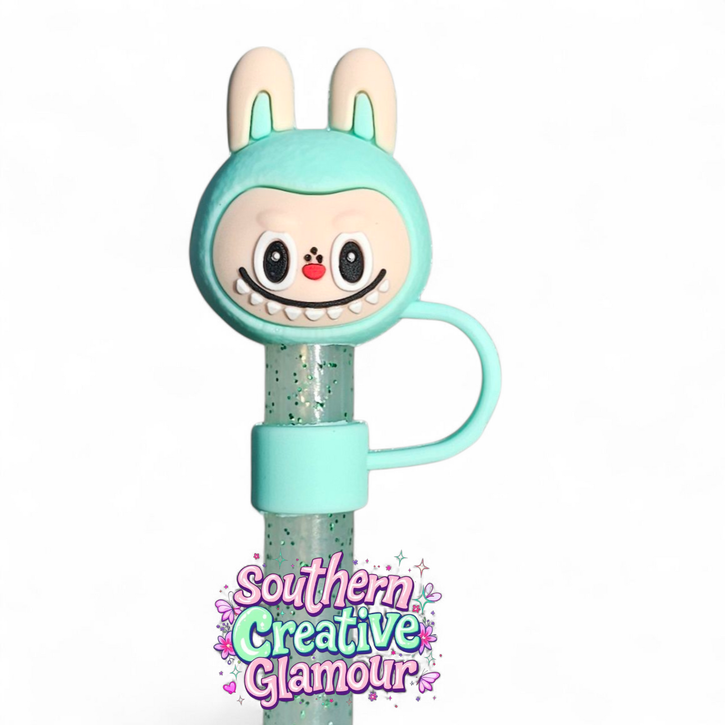 Mint Green Labubu inspired 3D 10mm Straw Toppers by Southern Creative Glamour 