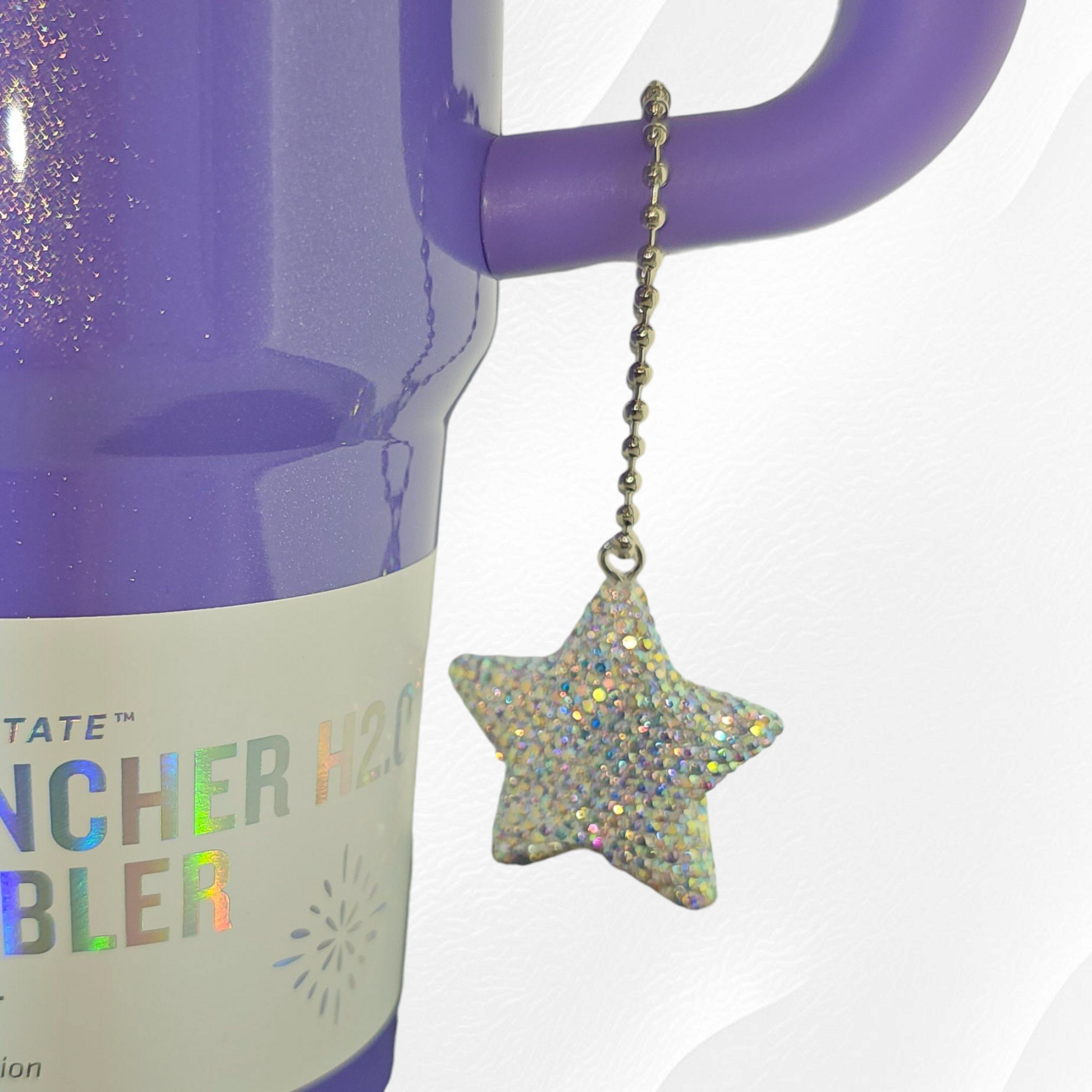 Rhinestone silver Glitter star tumbler charm. 