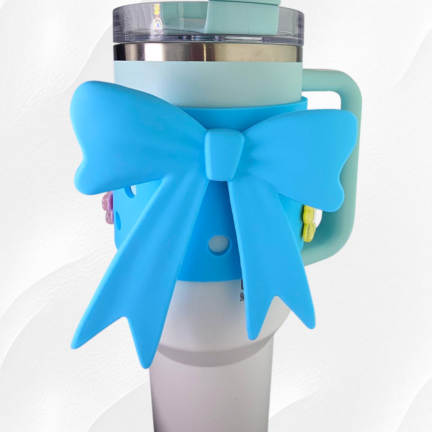Pool blue Jumbo Princess Bow Cup Silicone Sleeve. 