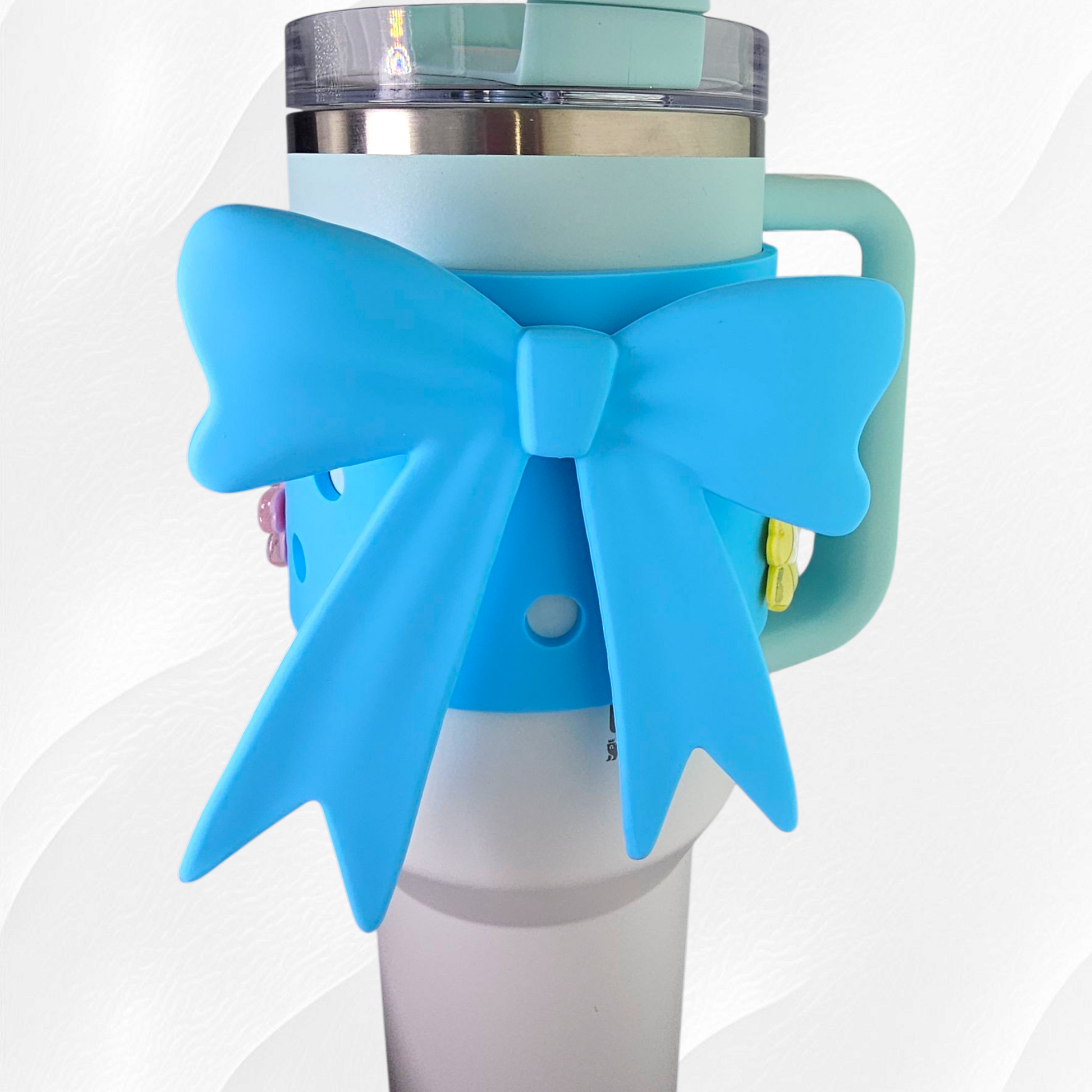Pool blue Jumbo Princess Bow Cup Silicone Sleeve. 