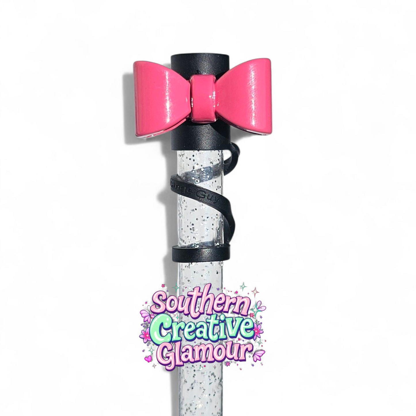 Pink Mini Bow Tie Silicone 10mm Straw Toppers