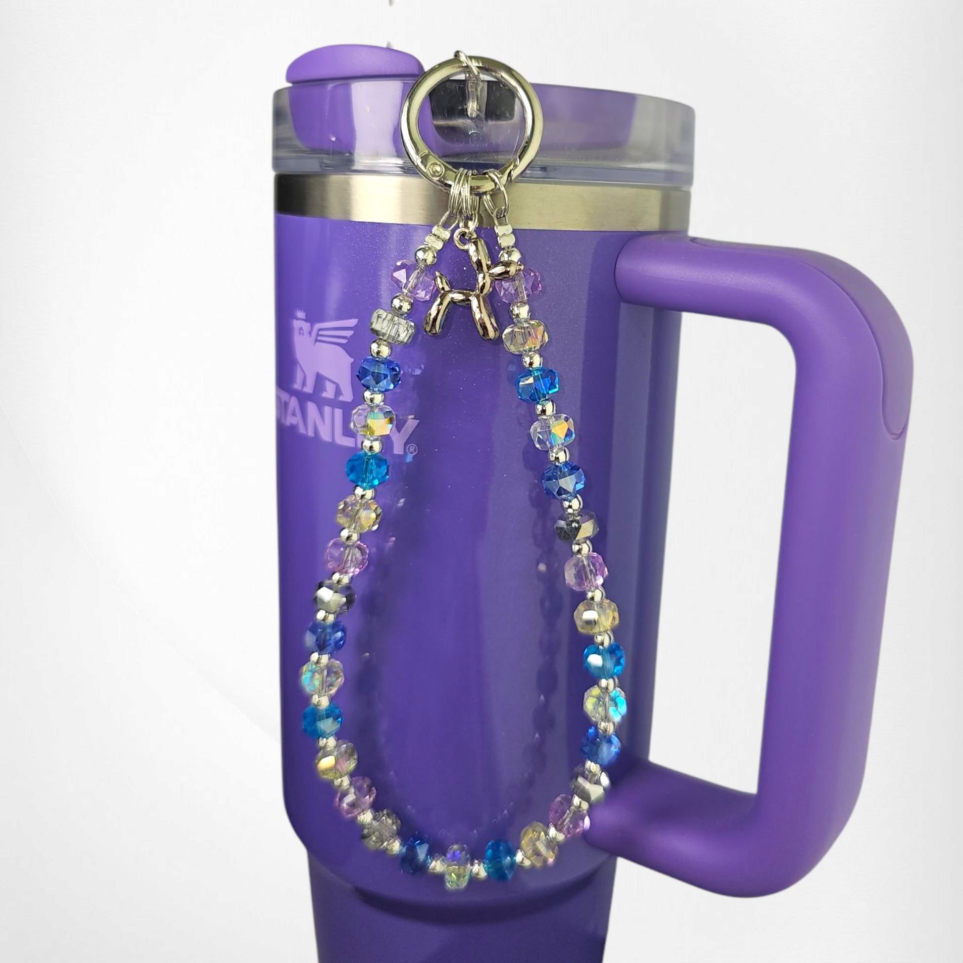 Blue, Purple, and Silver Crystal Beaded Balloon Dog Tumbler Charm
