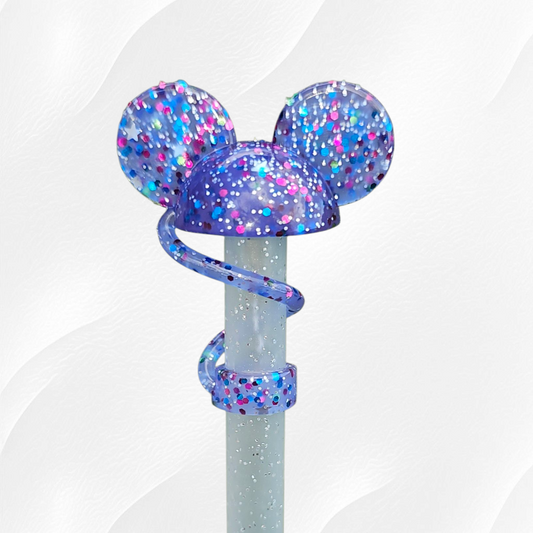 Rainbow Confetti Glitter 3D Silicone Straw Topper. 