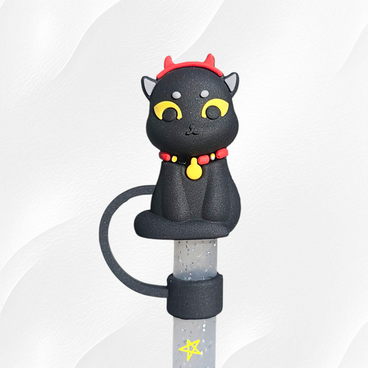 Black Devil Cat 3D Silicone Straw Topper