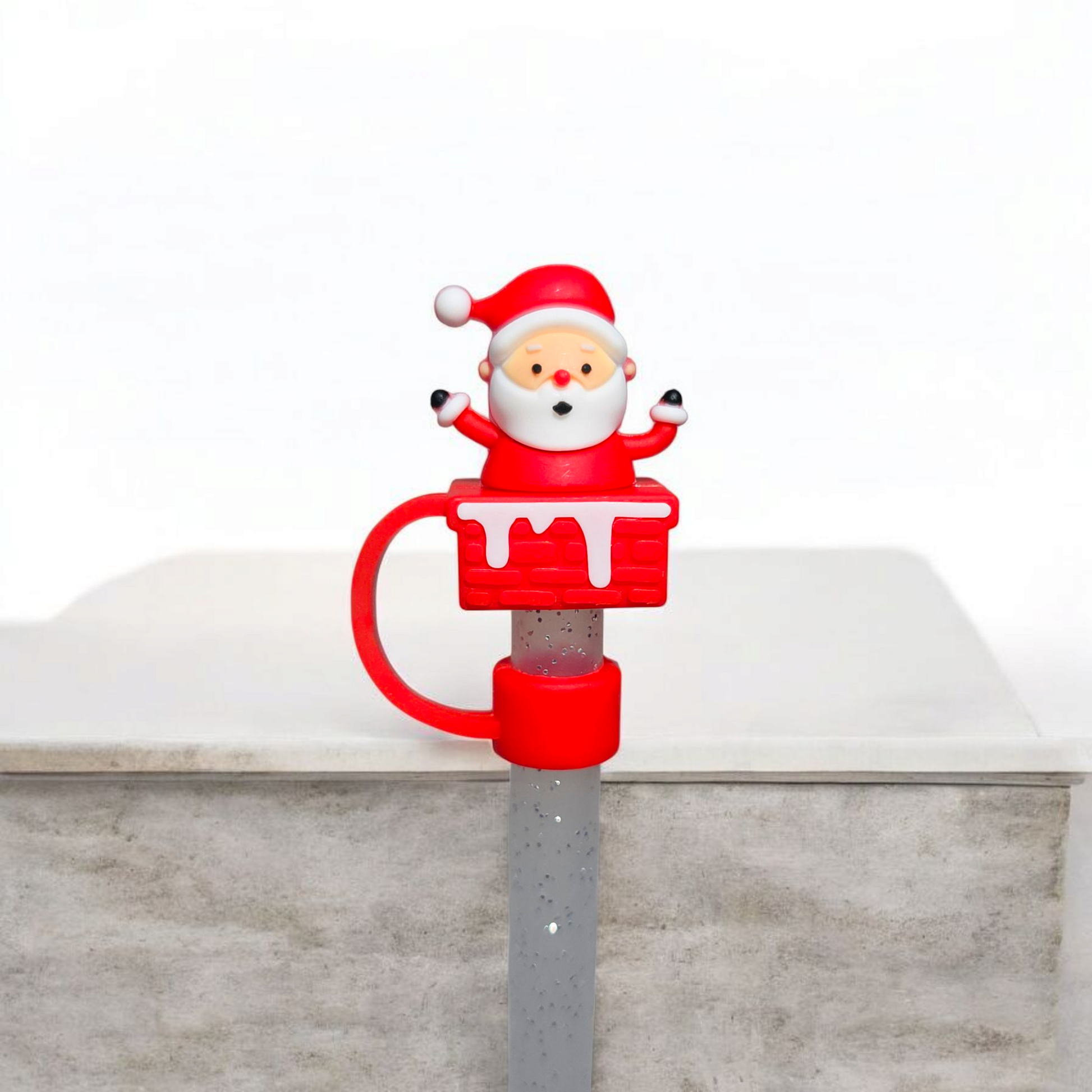 Red and White Christmas Santa Clause 3D Silicone Straw Topper 