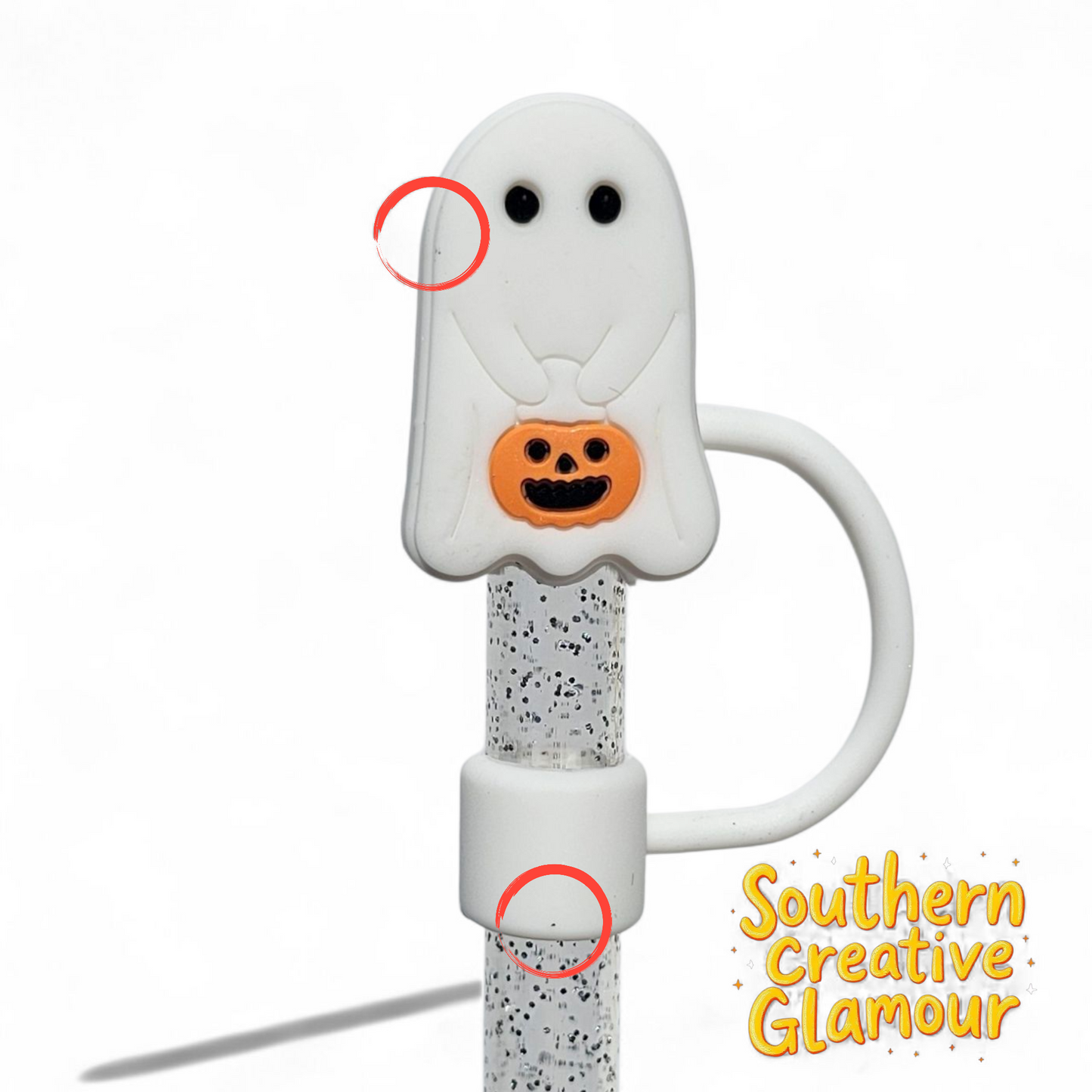 Trick-or-Treat Ghost 10mm Silicone Straw Topper