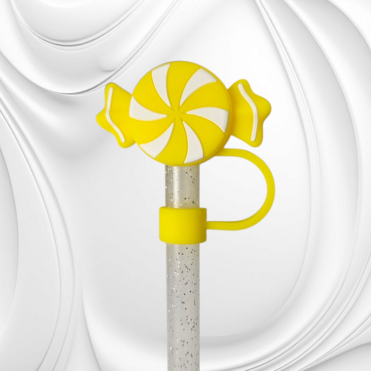 Yellow and White Candy 3D Silicone Straw Topper