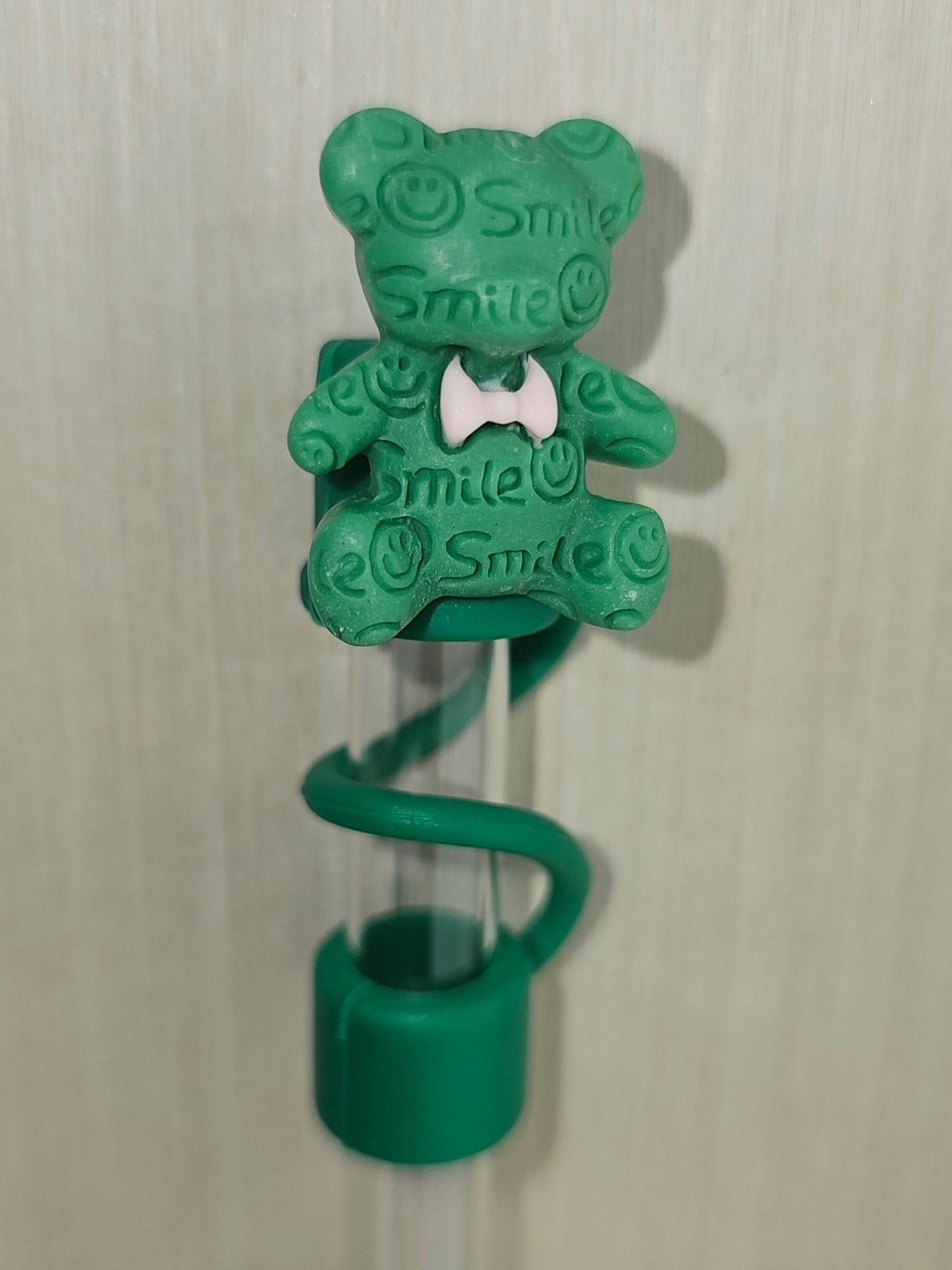 Green Teddy Bear Silicone Straw Topper  - Straw Cover  - Straw Cap. Gummy Bear Straw Topper. 